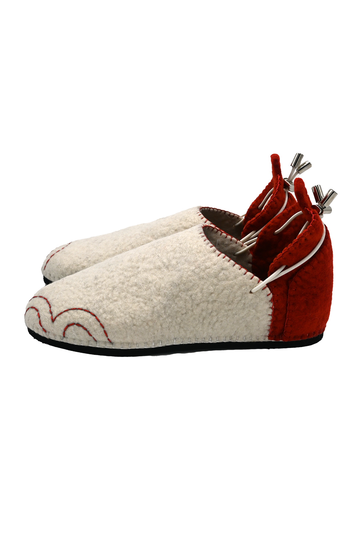 Handmade Wool Shoes White &amp; Red