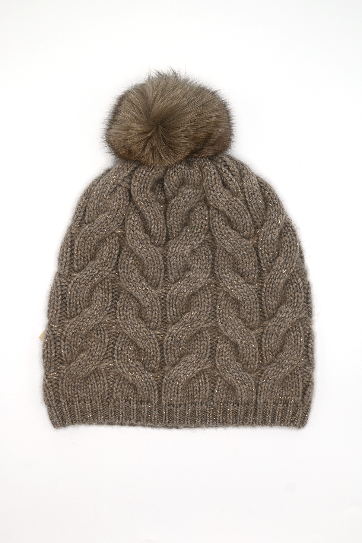 Braid Knit Cashmere Hat with Pon Pon