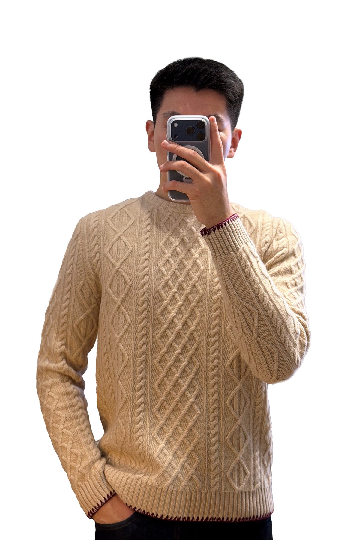 Pattern Knit Cashmere Crewneck