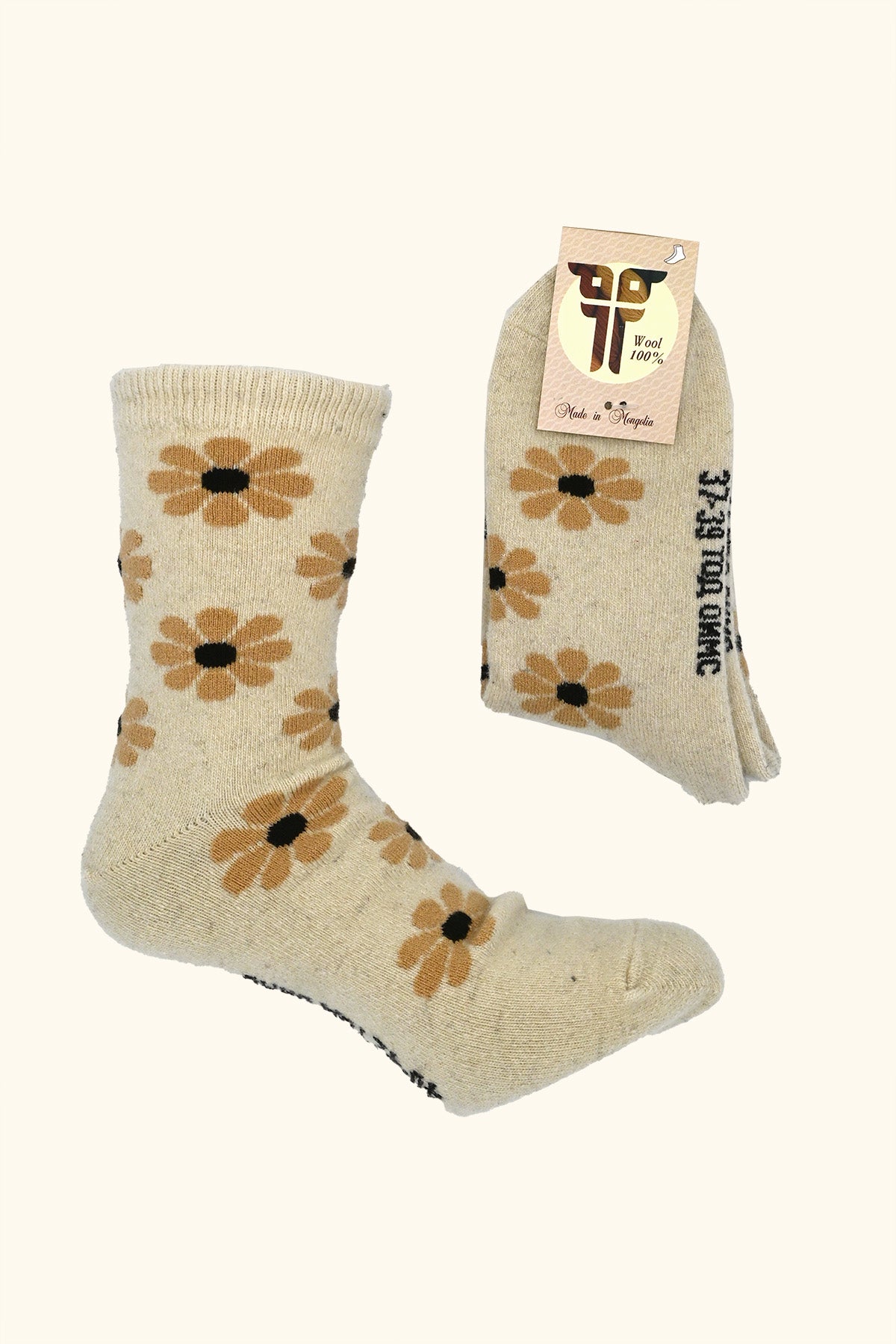 Flower Pattern Ivory Wool Socks