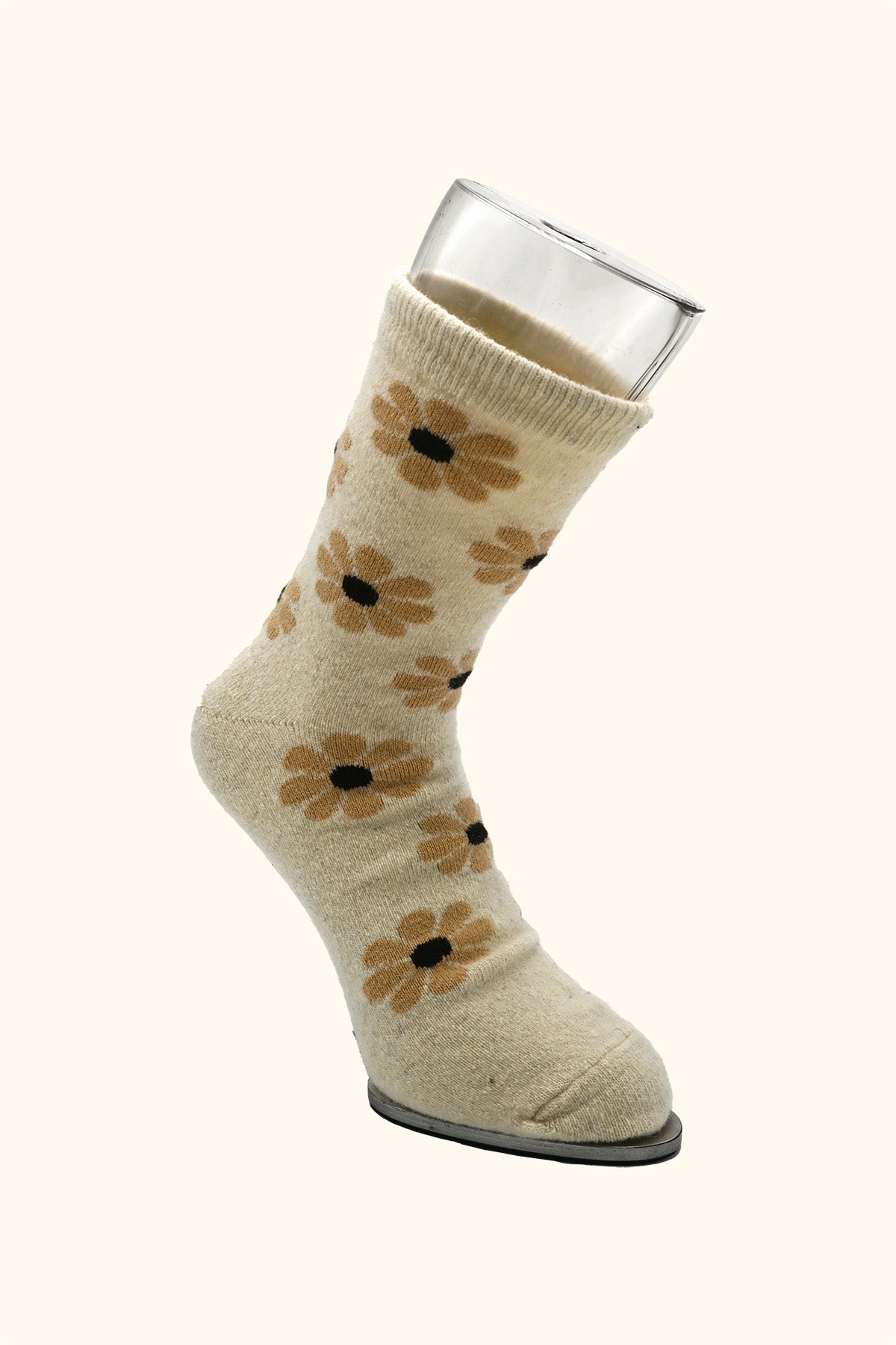 Flower Pattern Ivory Wool Socks