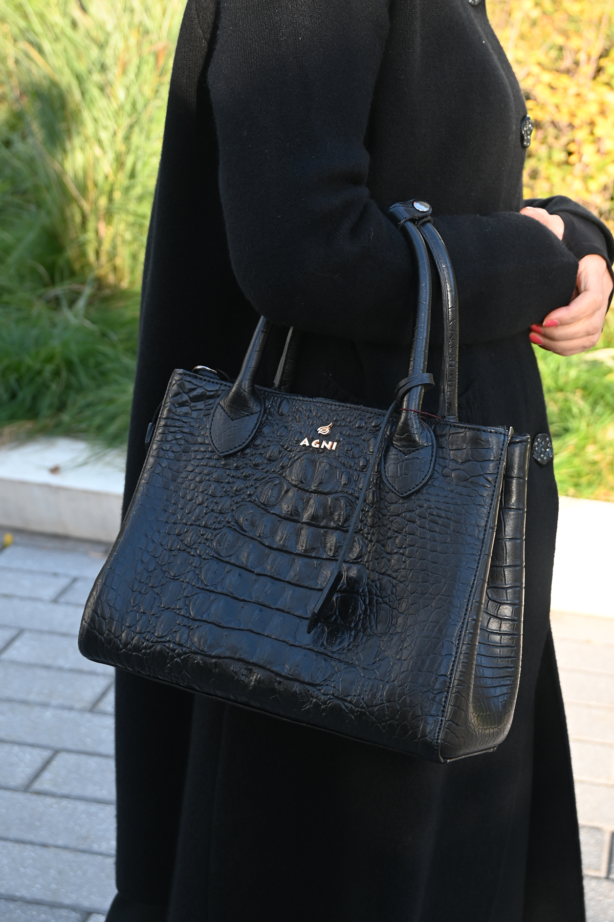 Black leather top pocketbook