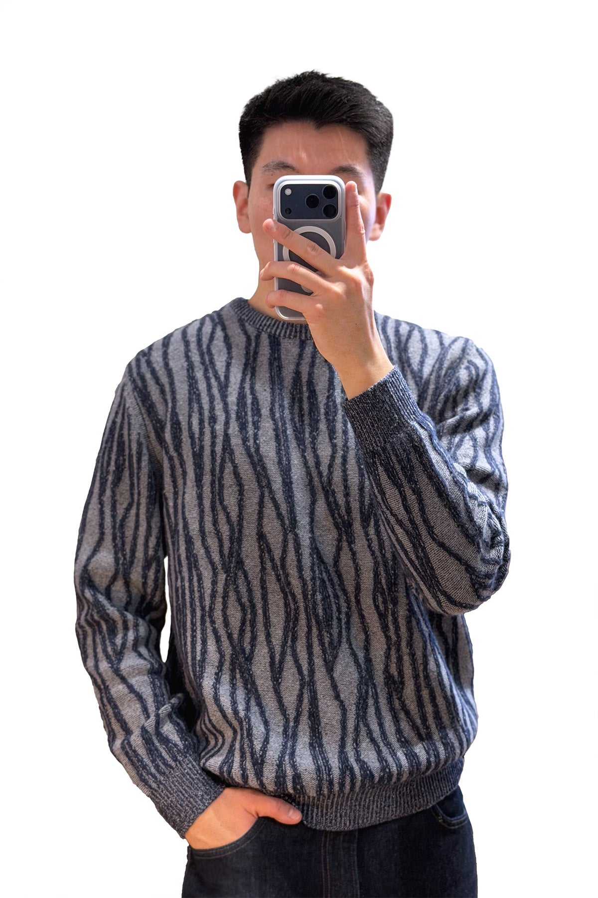 Navy Pattern Cashmere Sweater