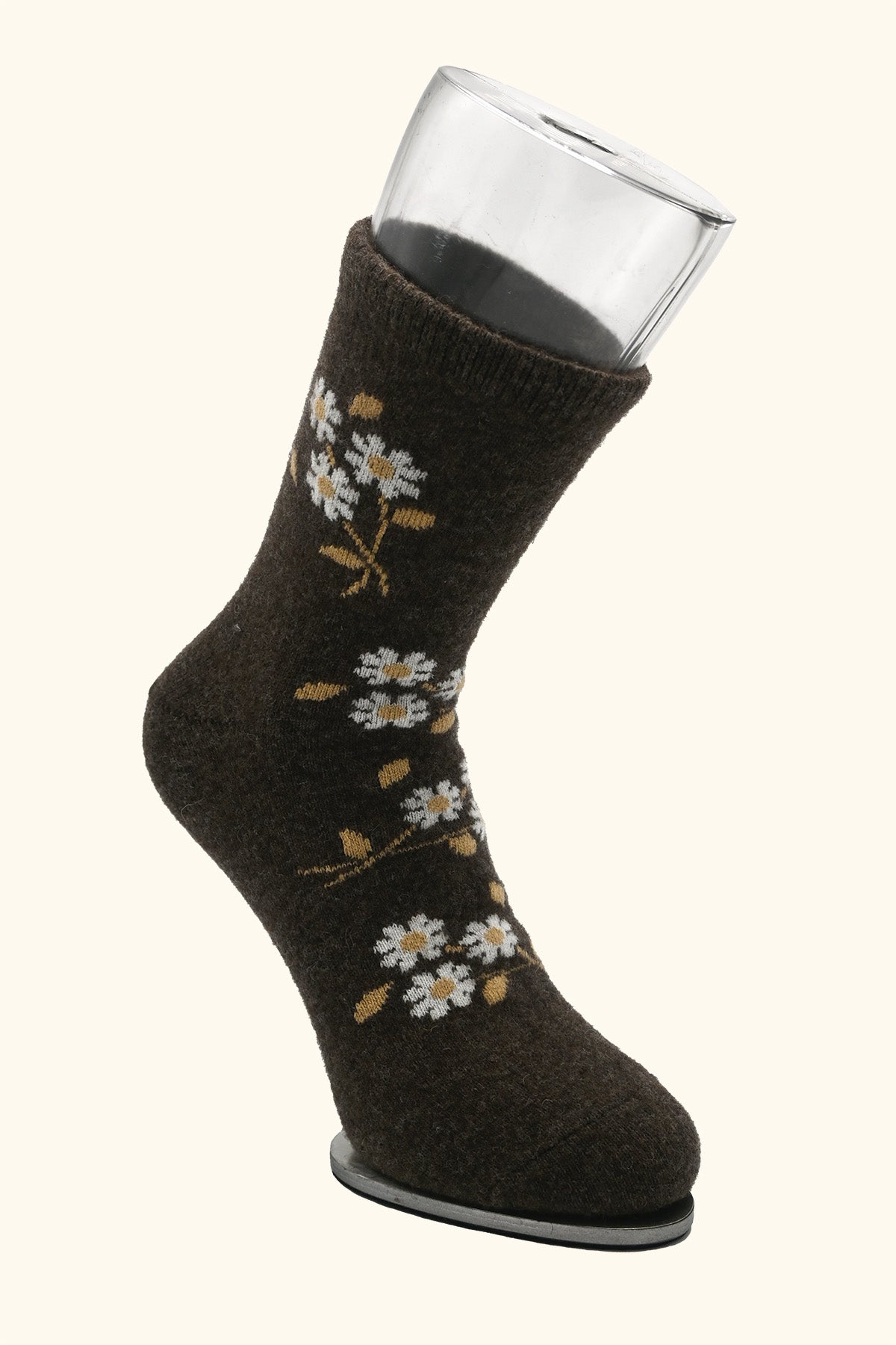 Flower Pattern Brown Wool Socks