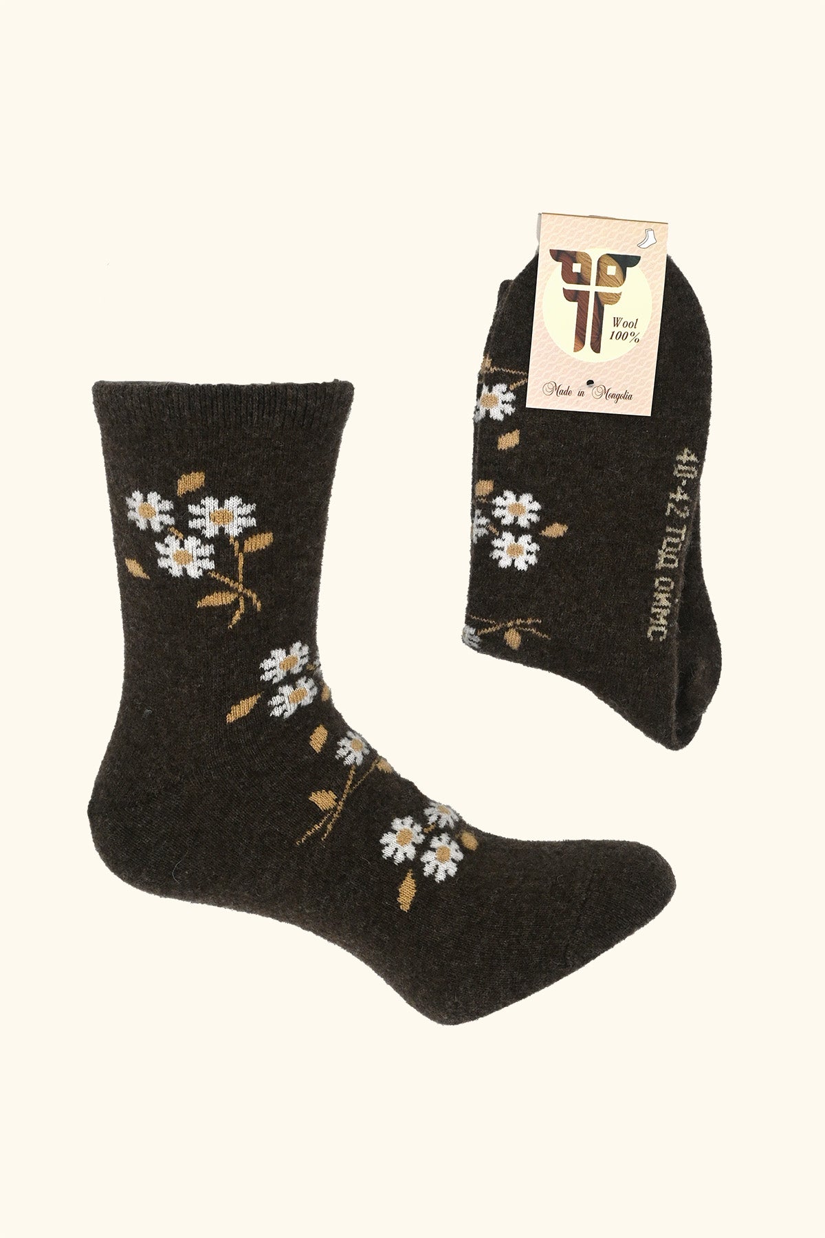 Flower Pattern Brown Wool Socks