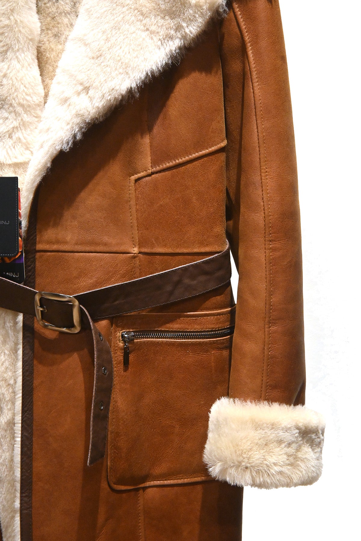 Brown Belted Shearling Coat