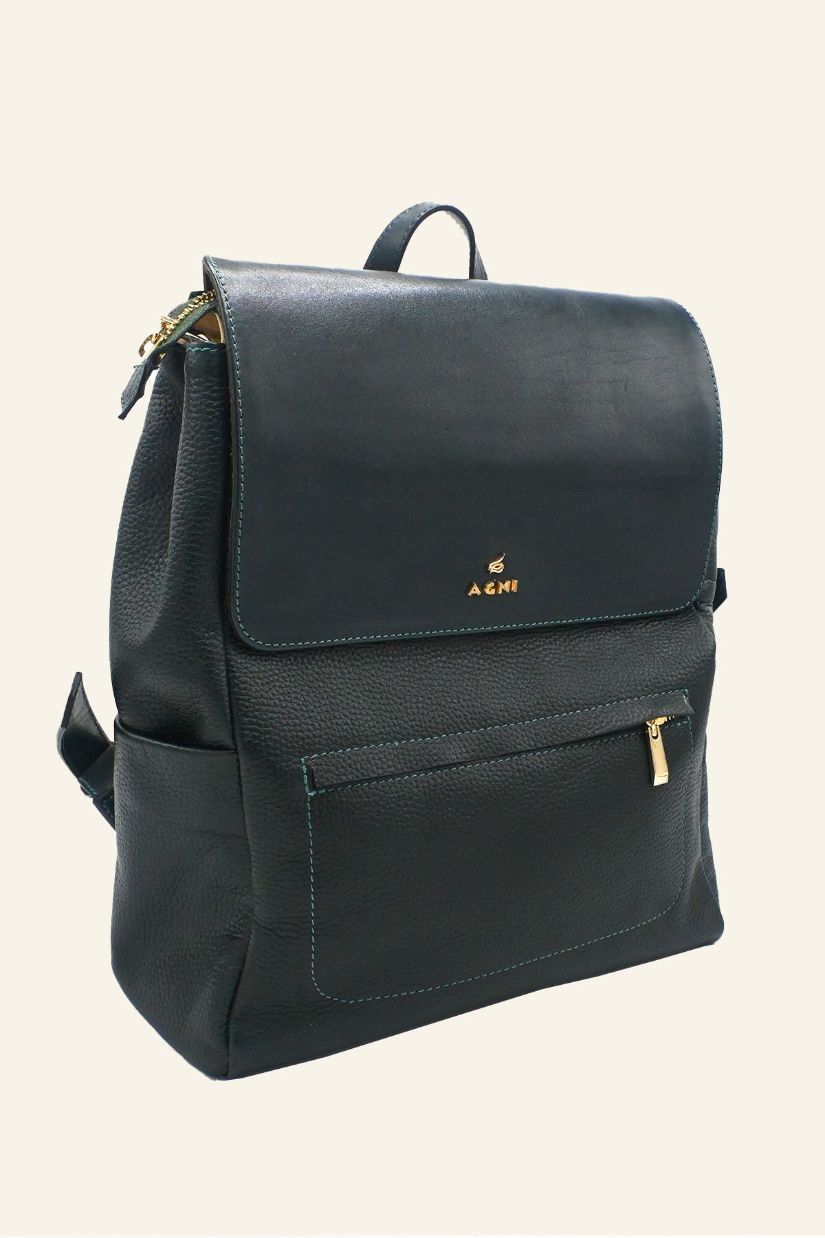 black and green leather backpack Greenfield Expanding center gusset Saola Tech Backpack Green
