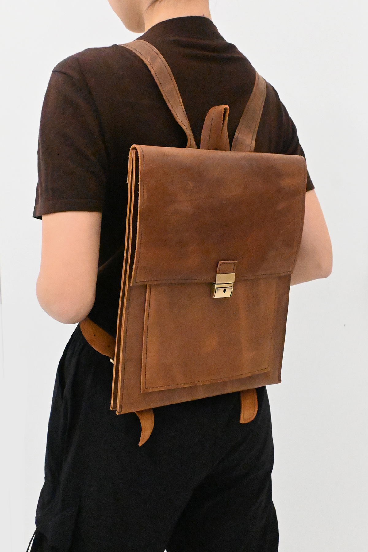 Flat Leather Backpack