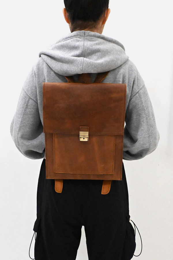 Flat Leather Backpack - Mongolian Gallery