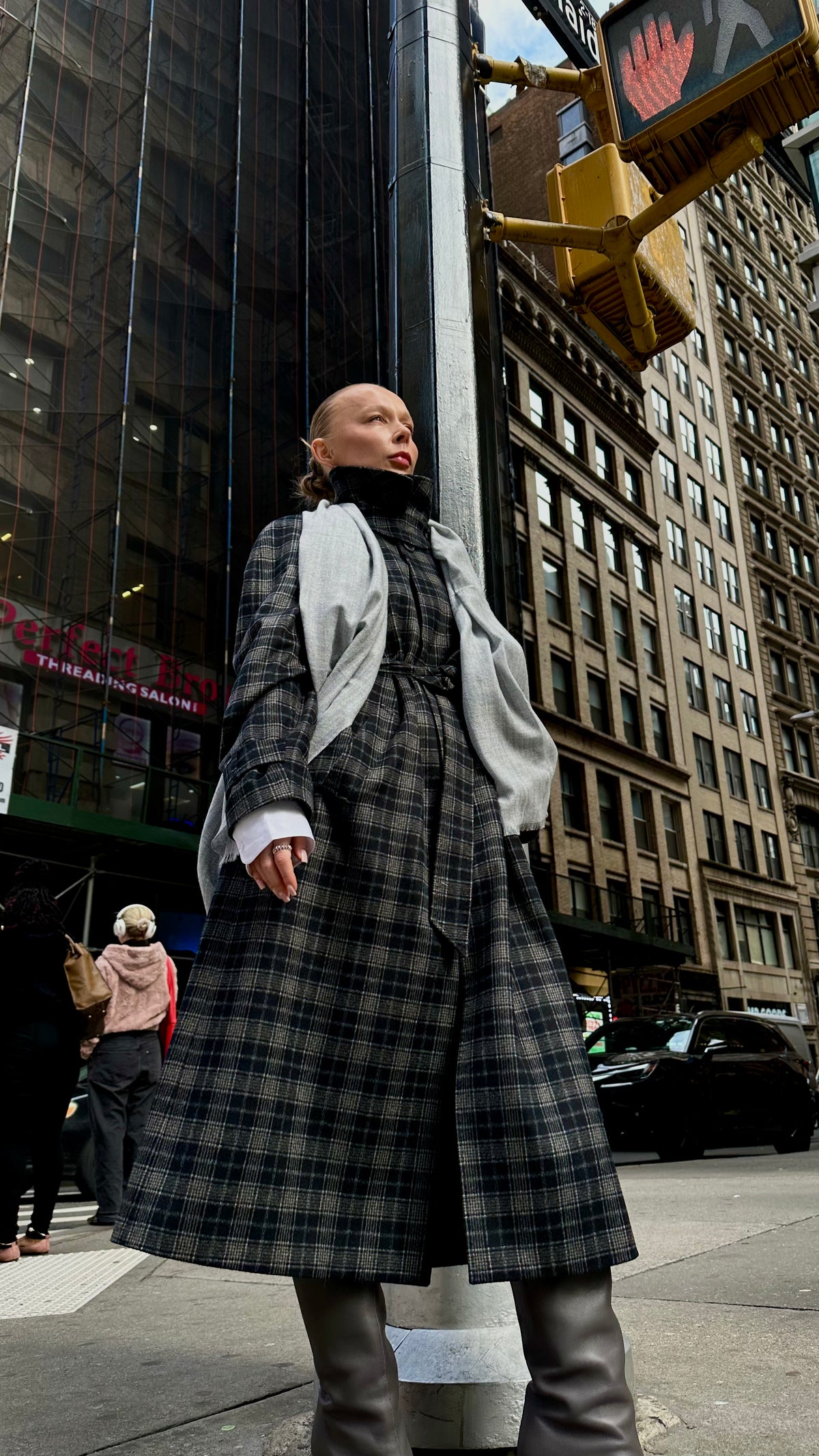 Unisex Checkered Patterned Cashmere Coat