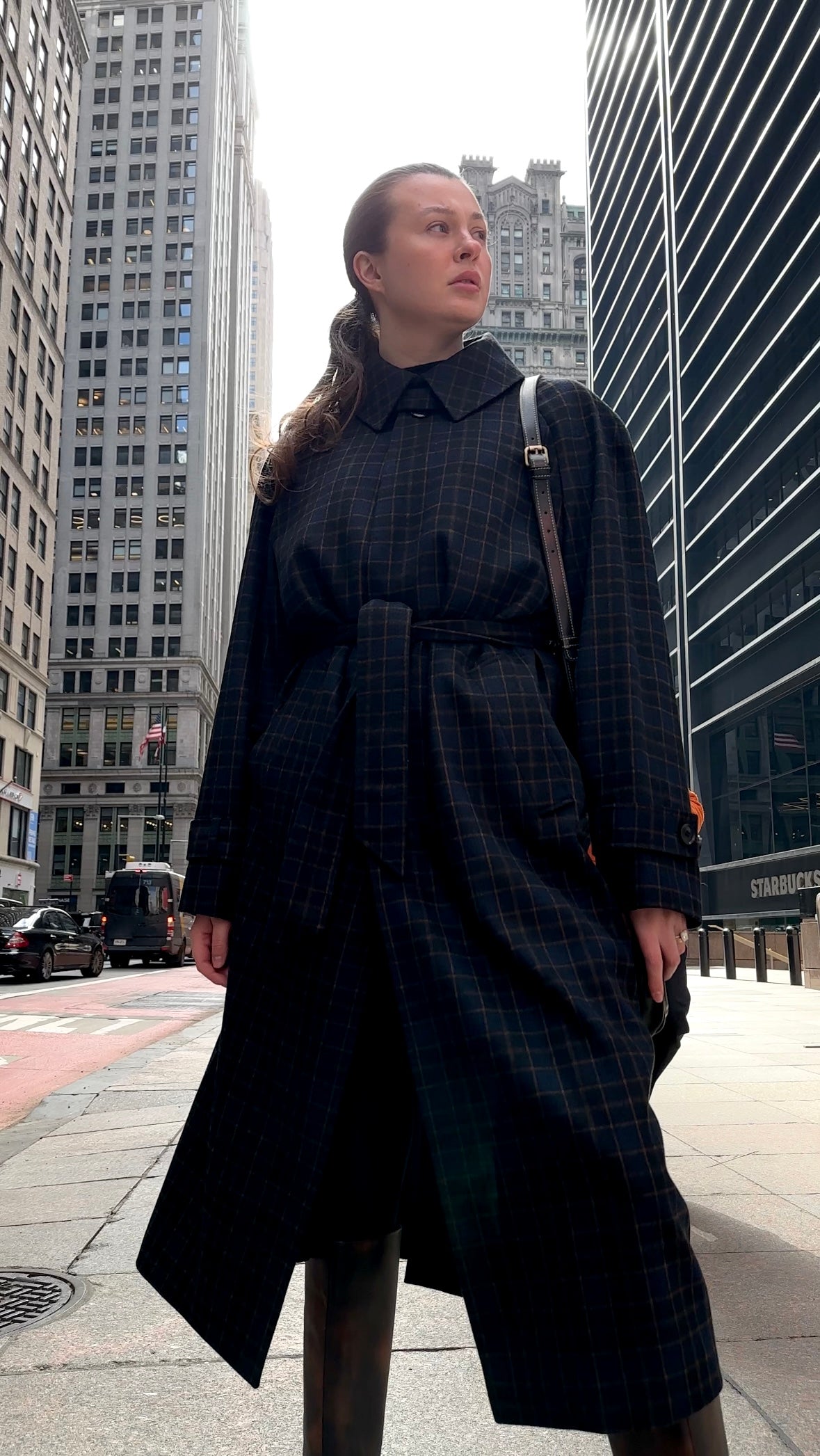 Unisex Navy Checkered Patterned Cashmere Coat