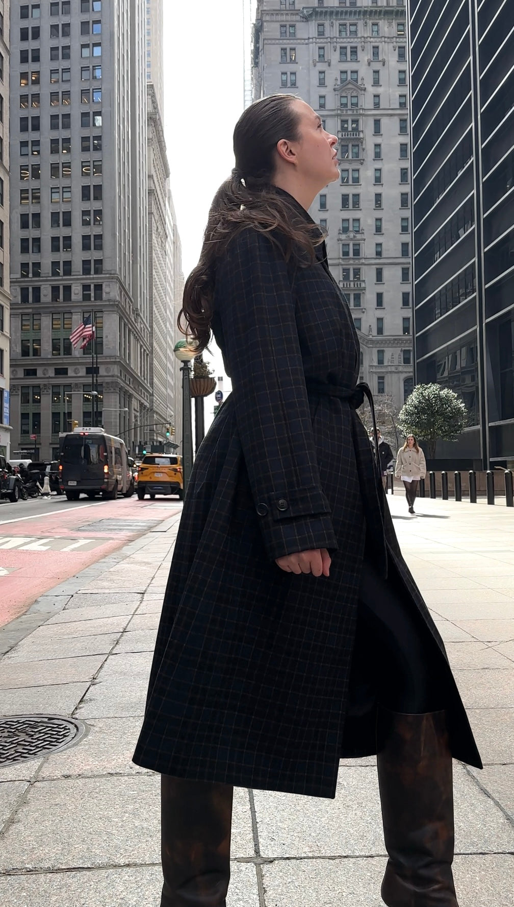 Unisex Navy Checkered Patterned Cashmere Coat