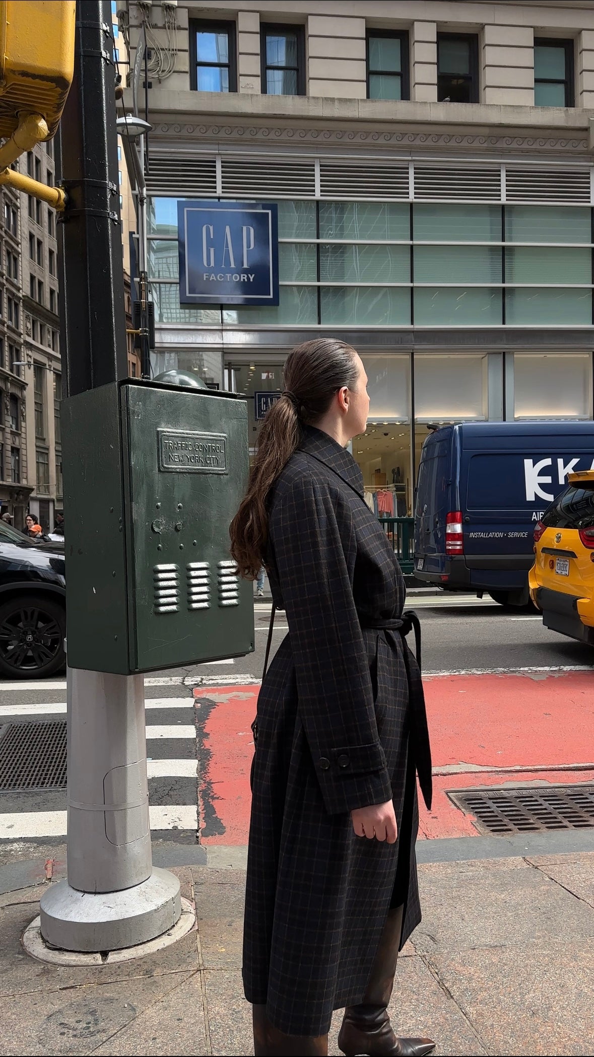 Unisex Navy Checkered Patterned Cashmere Coat