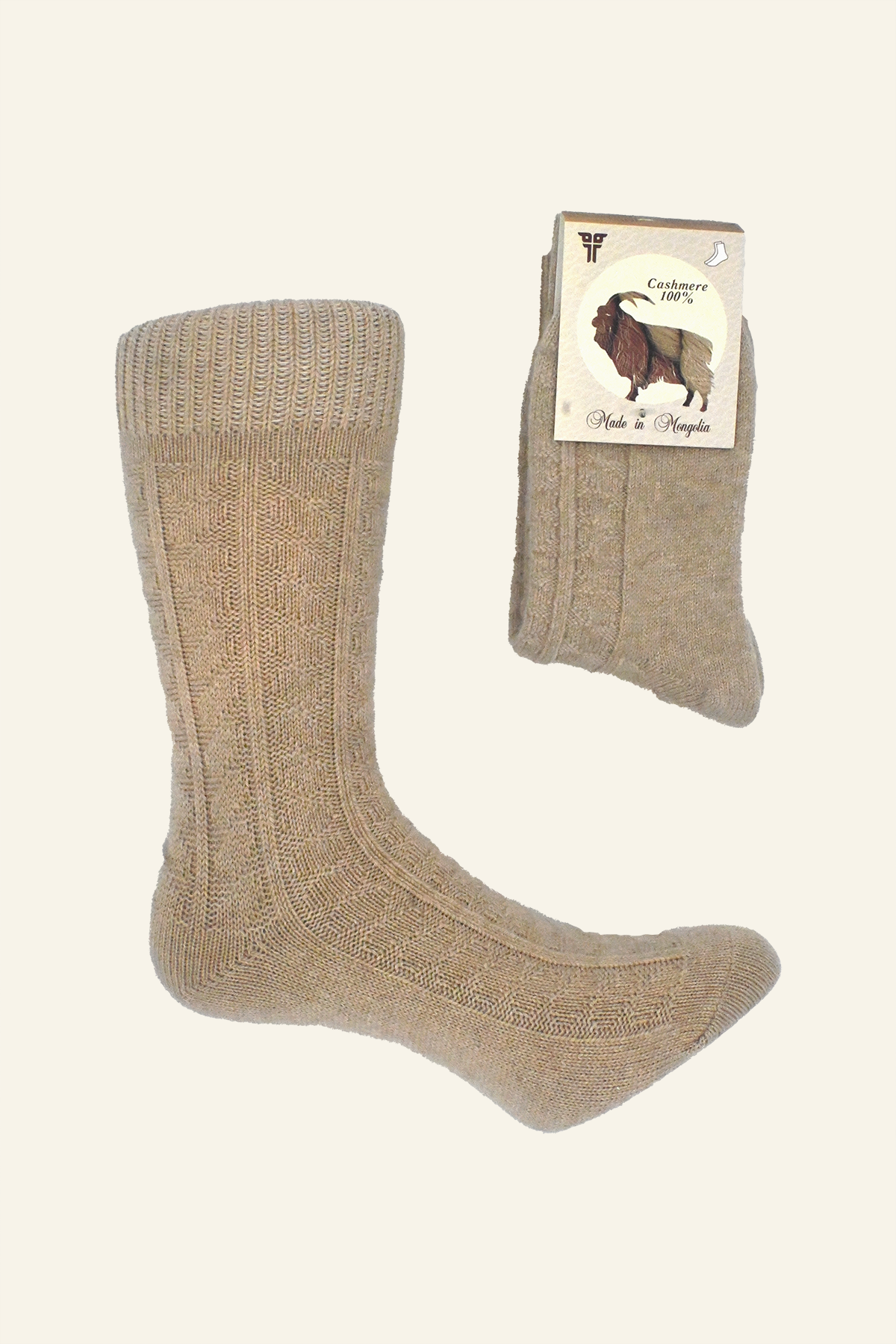 Pattern Knit Beige Cashmere Socks