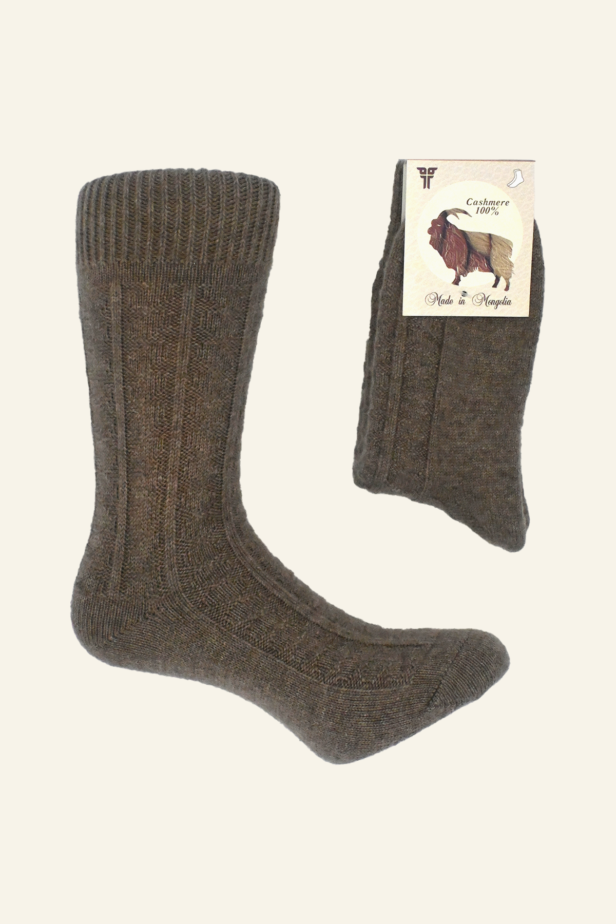 Pattern Knit Brown Cashmere Socks