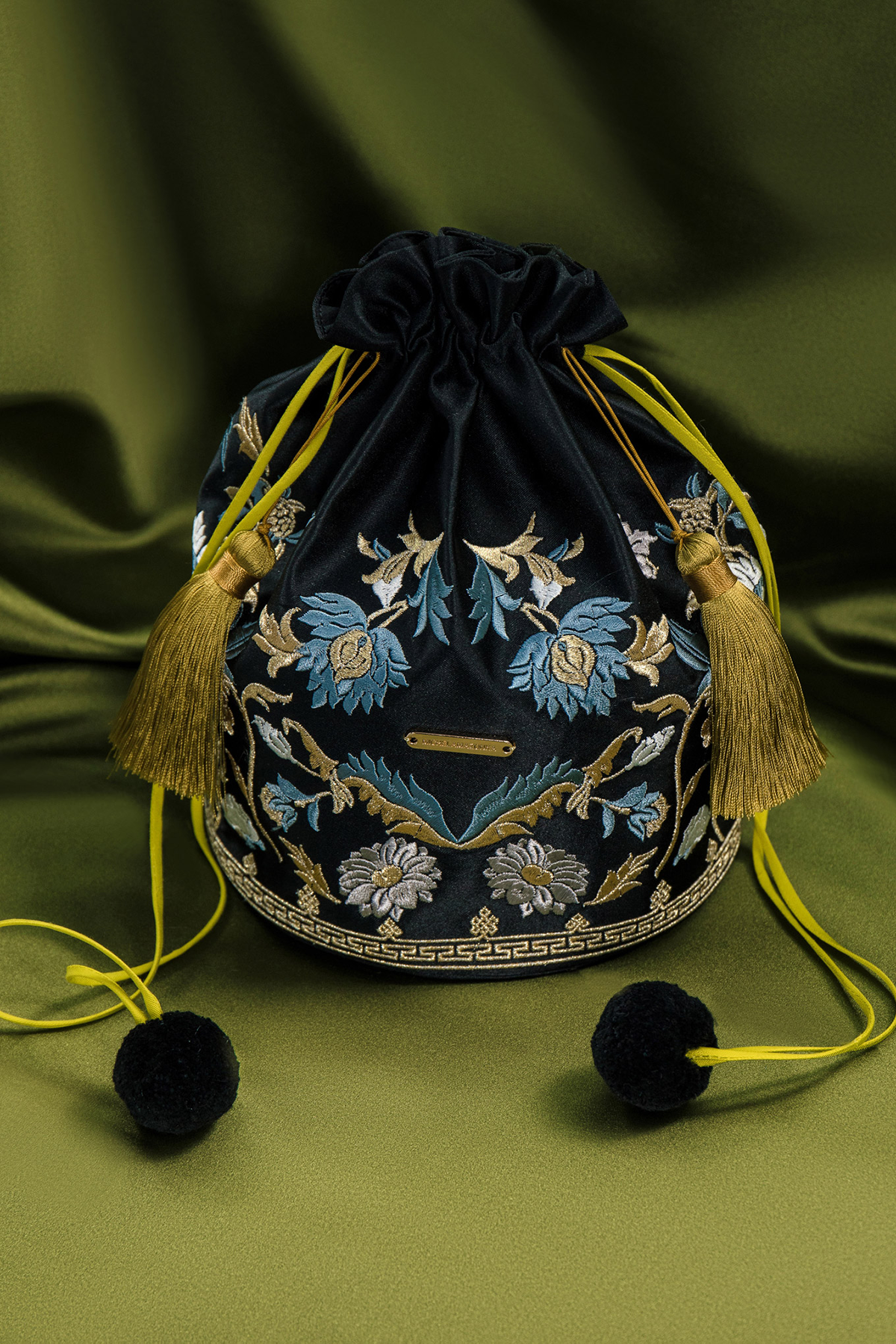 Silk Embroidered Bucket Bag