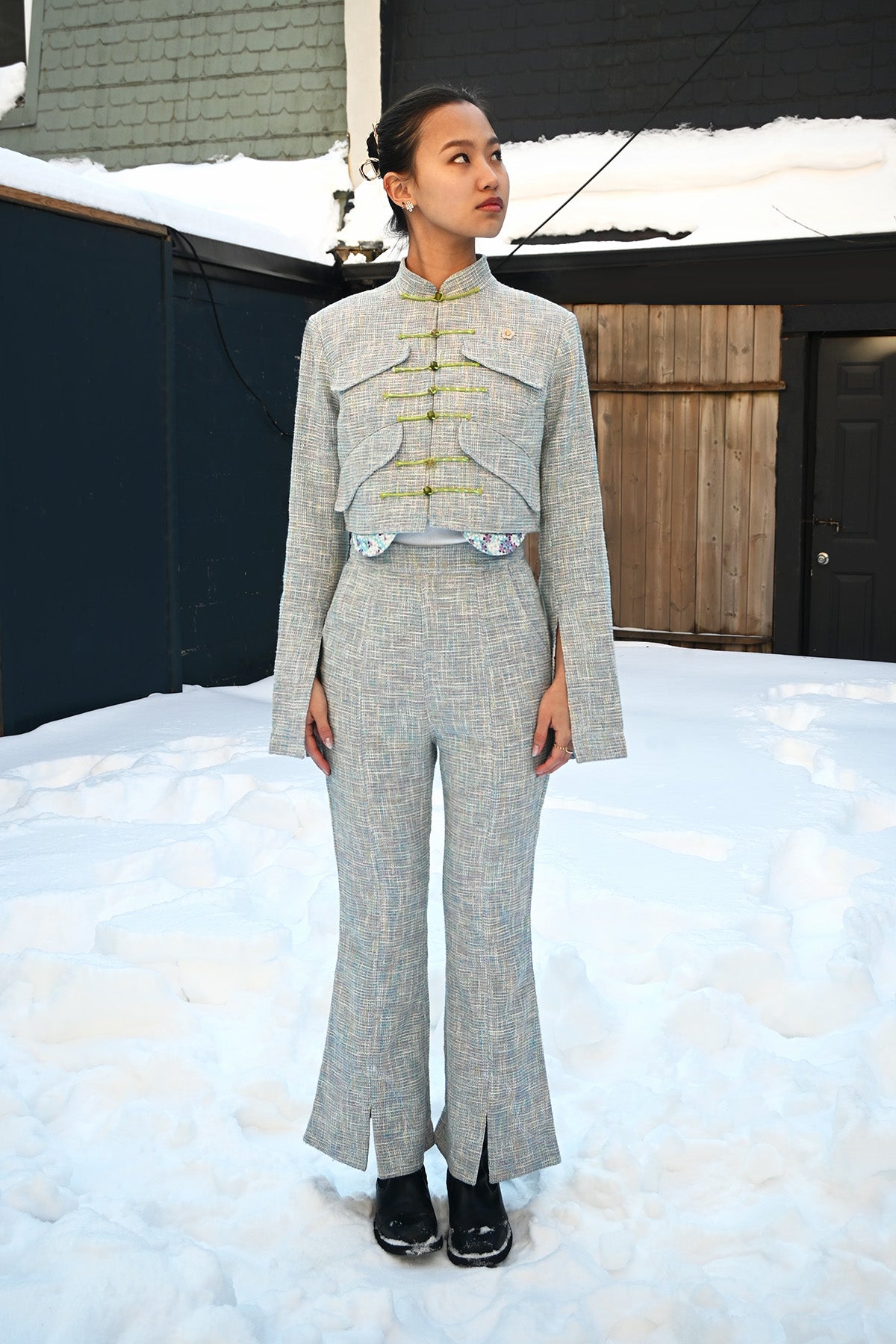 Blue Cotton Tweed Set