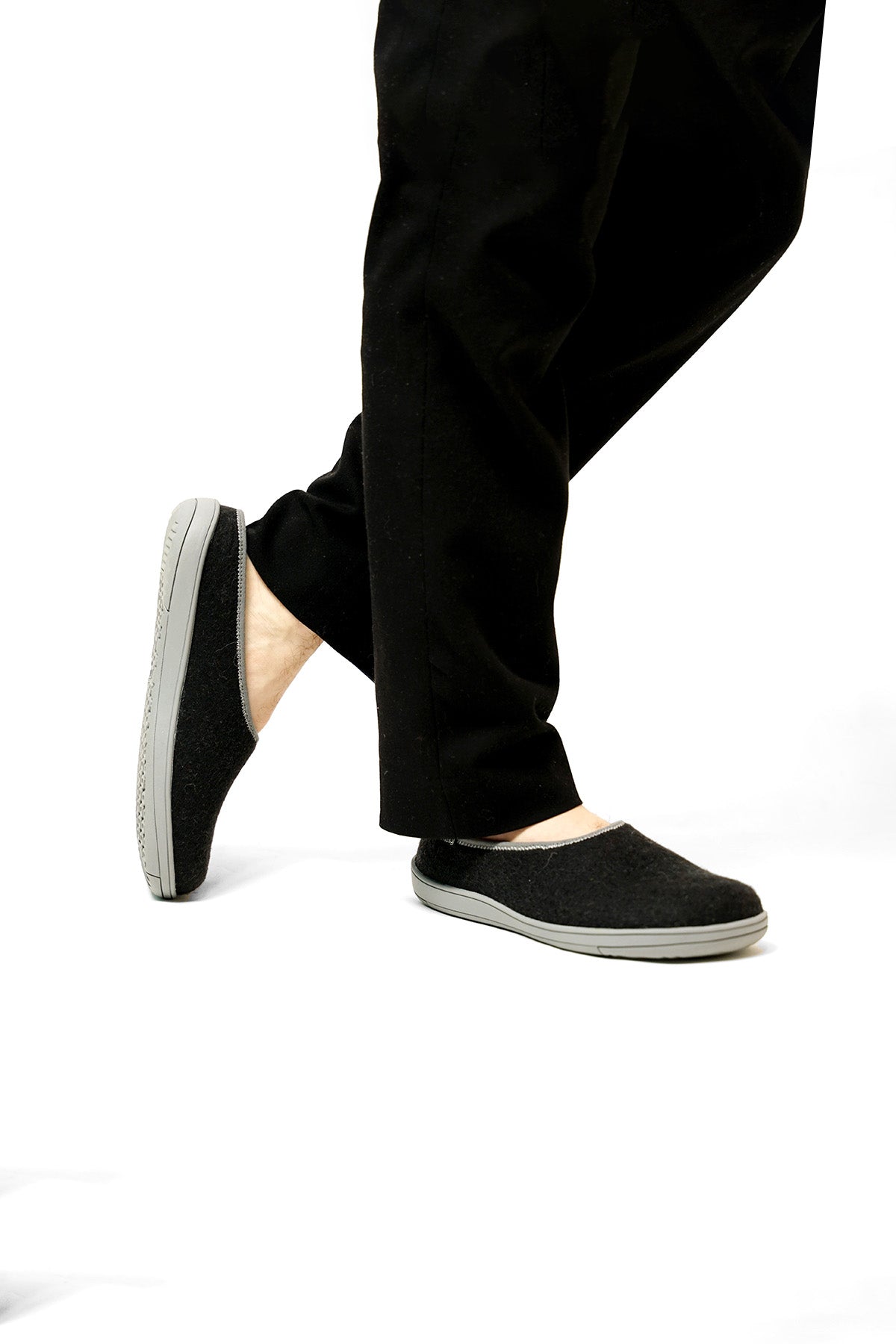 Black Felted Wool Slippers