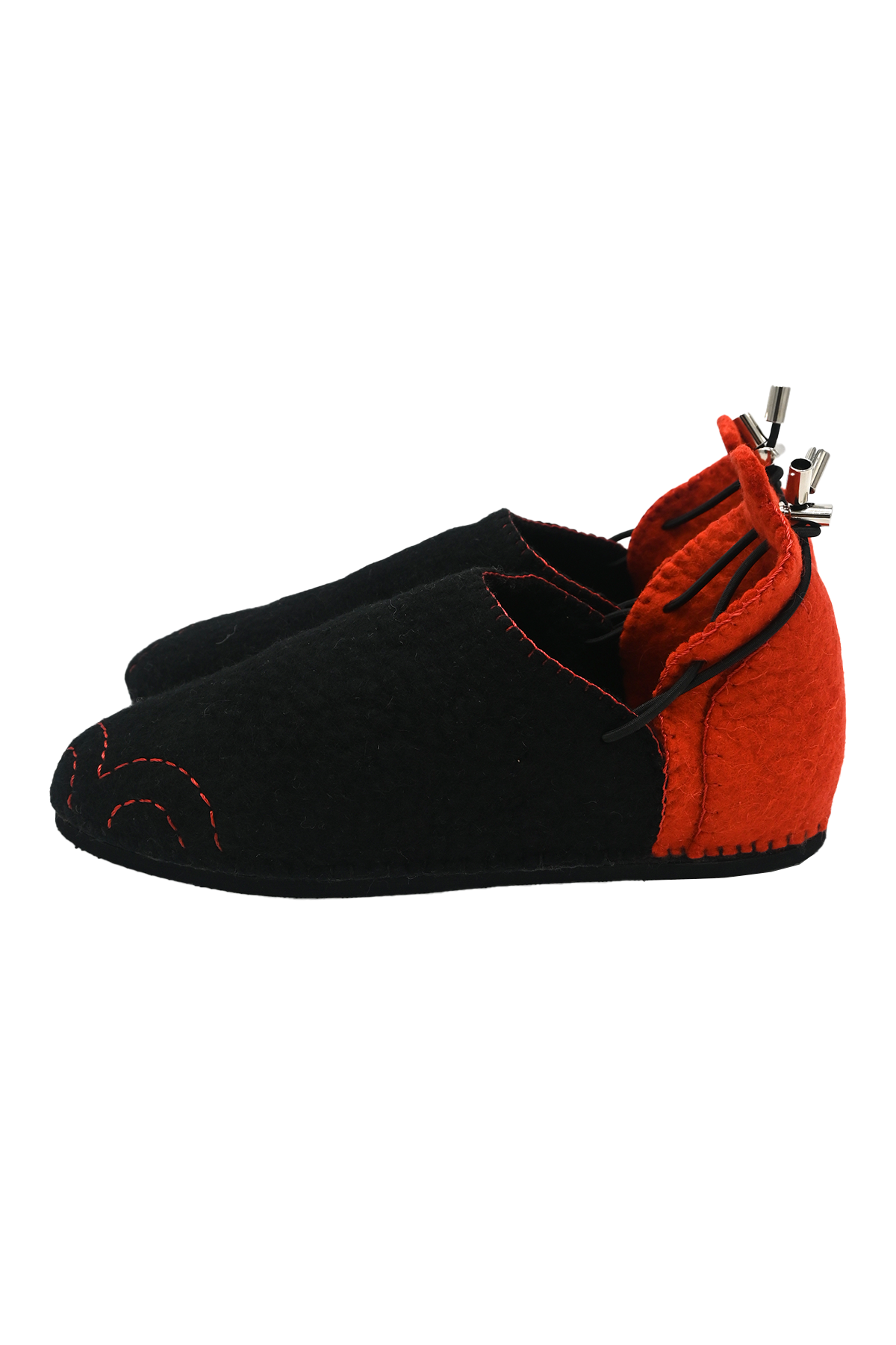 Handmade Wool Shoes Black &amp; Red