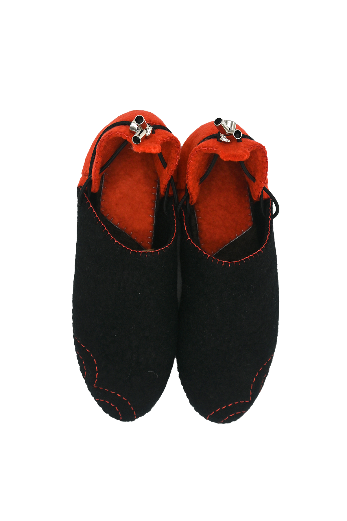 Handmade Wool Shoes Black &amp; Red