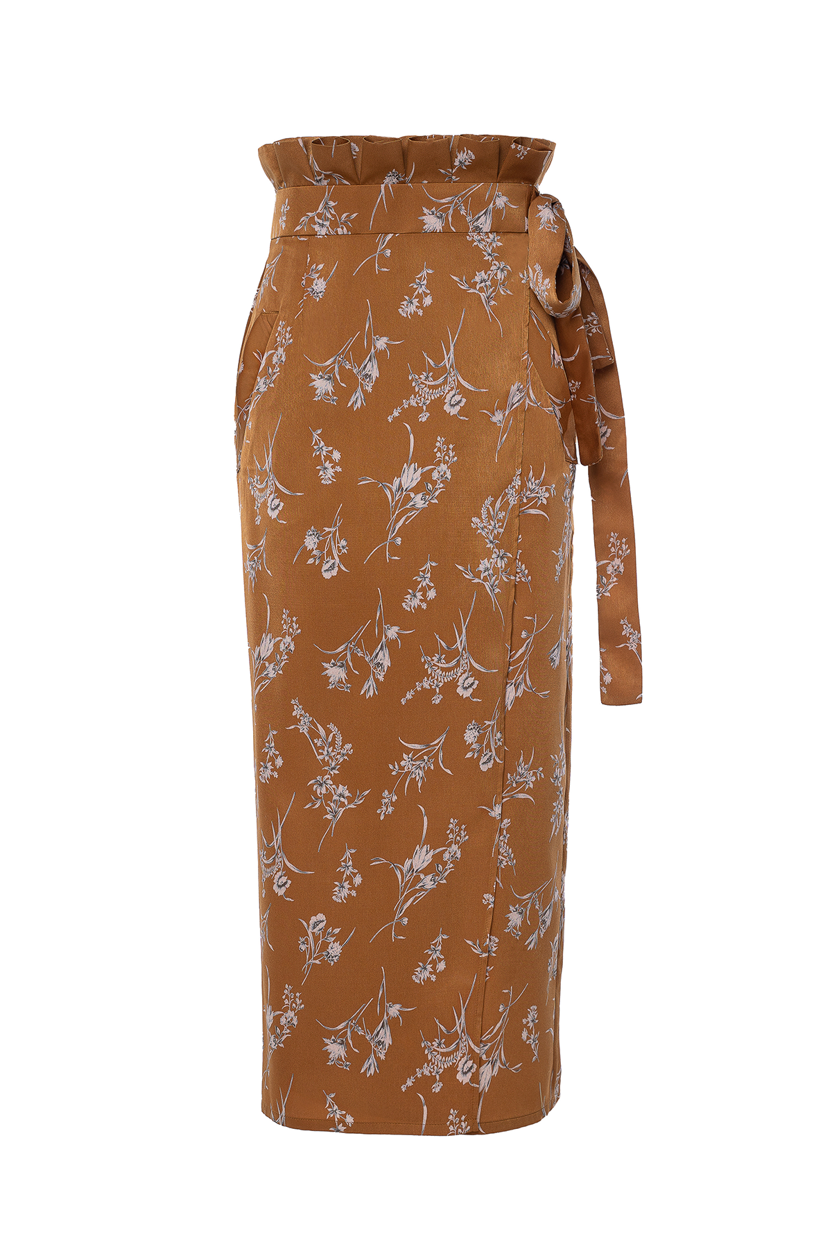 Brown Wrap Skirt with Floral Pattern