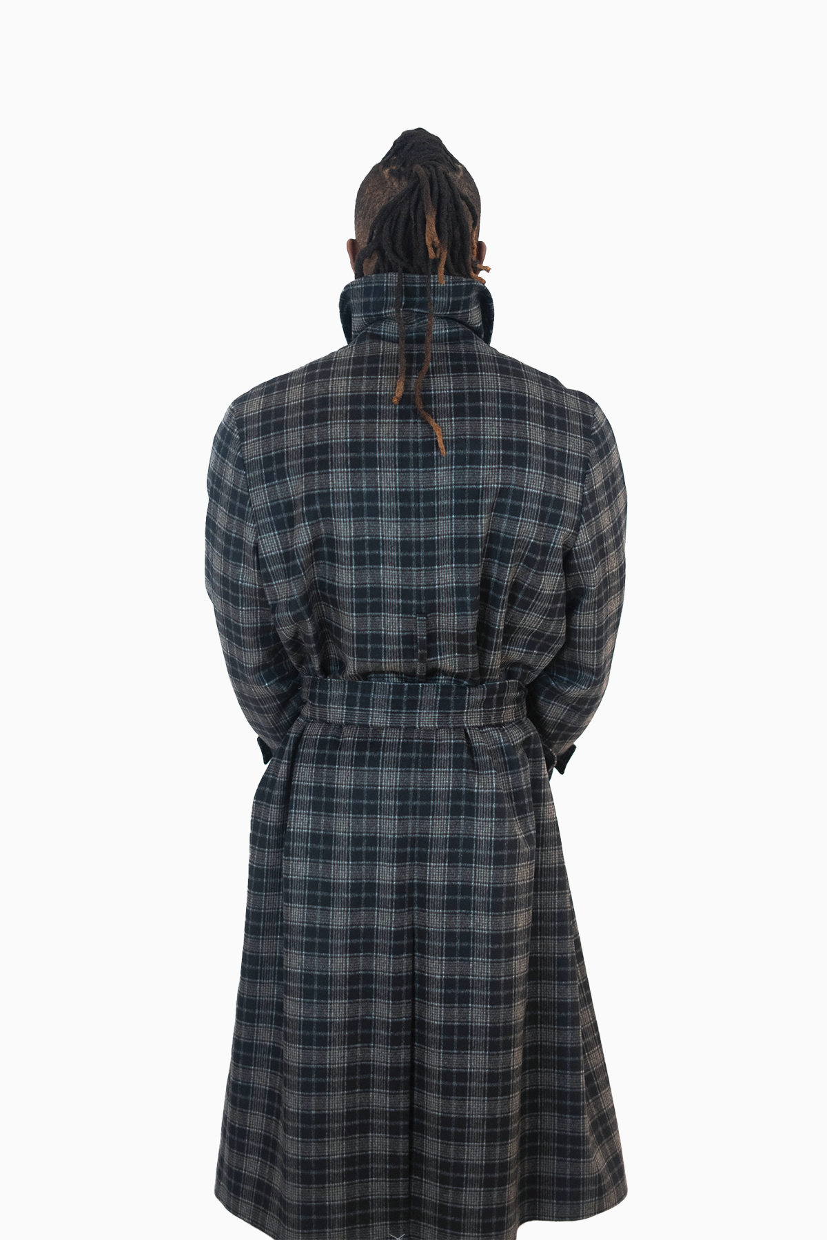 Unisex Navy Checkered Patterned Cashmere Coat