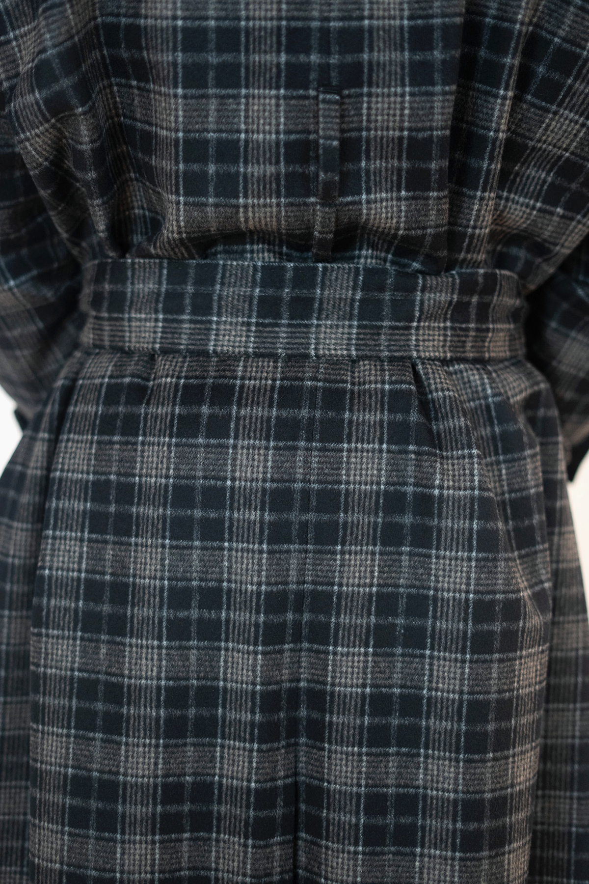 Unisex Navy Checkered Patterned Cashmere Coat