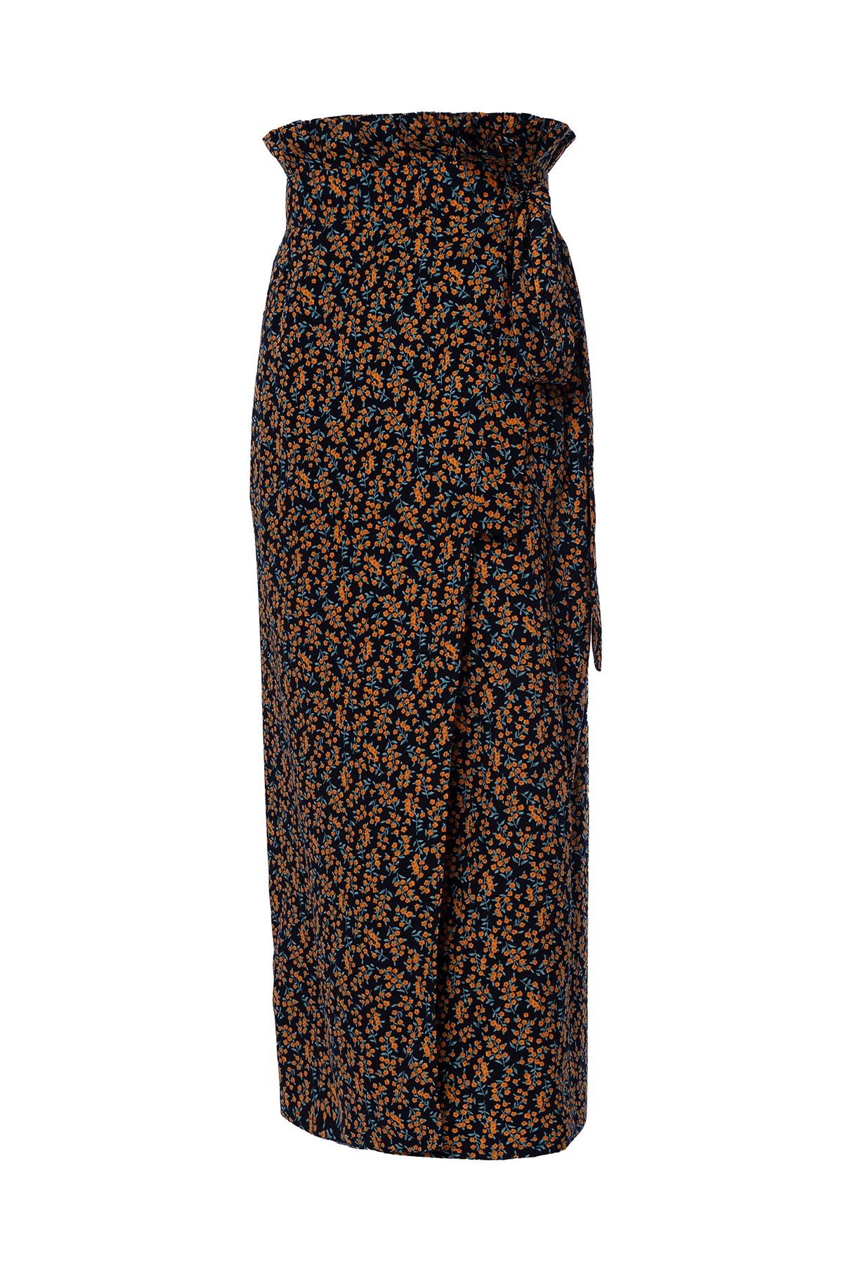 Navy Wrap Skirt with Floral Pattern