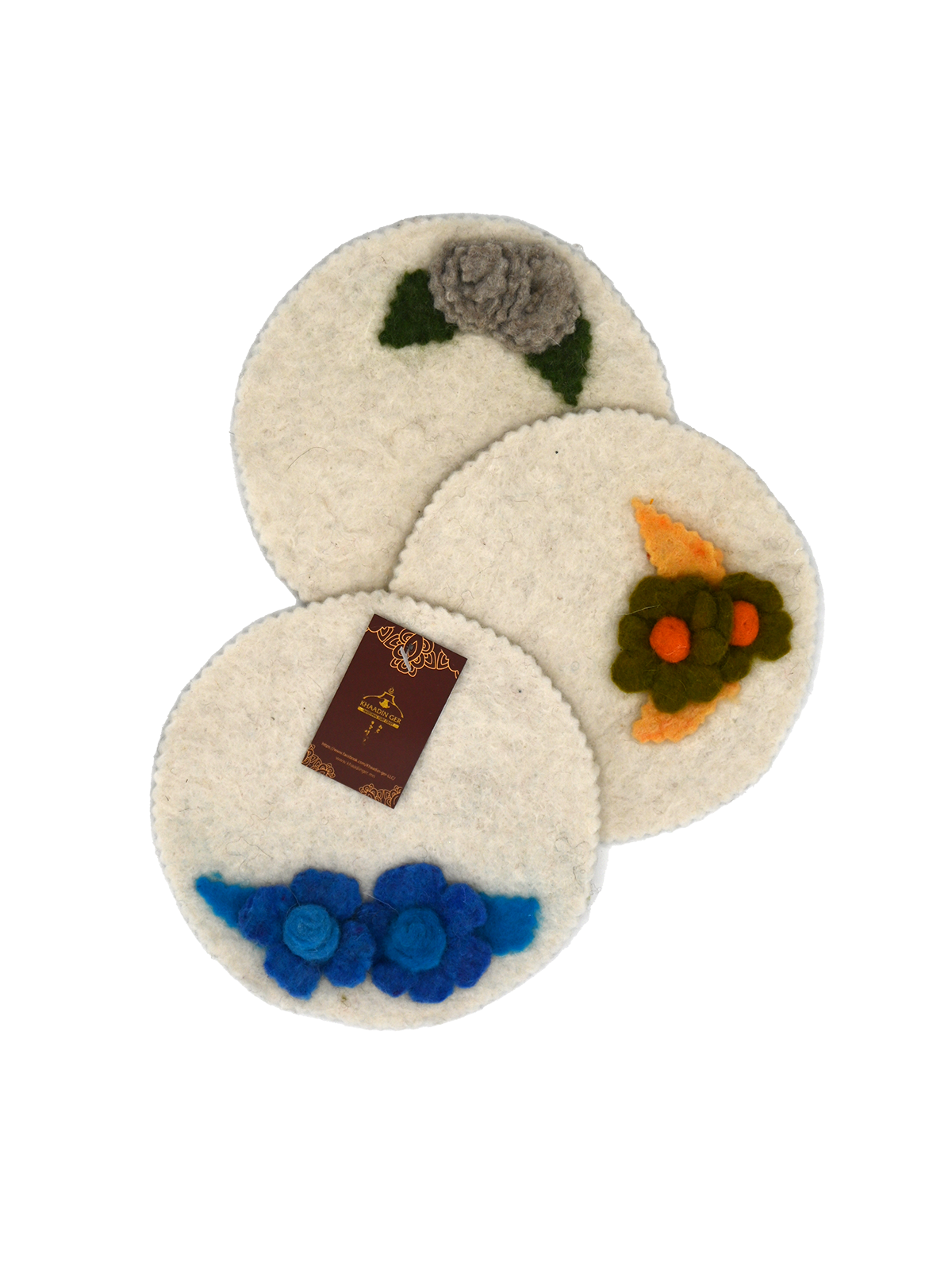 Handmade Wool Coasters with Flowers (3pcs)