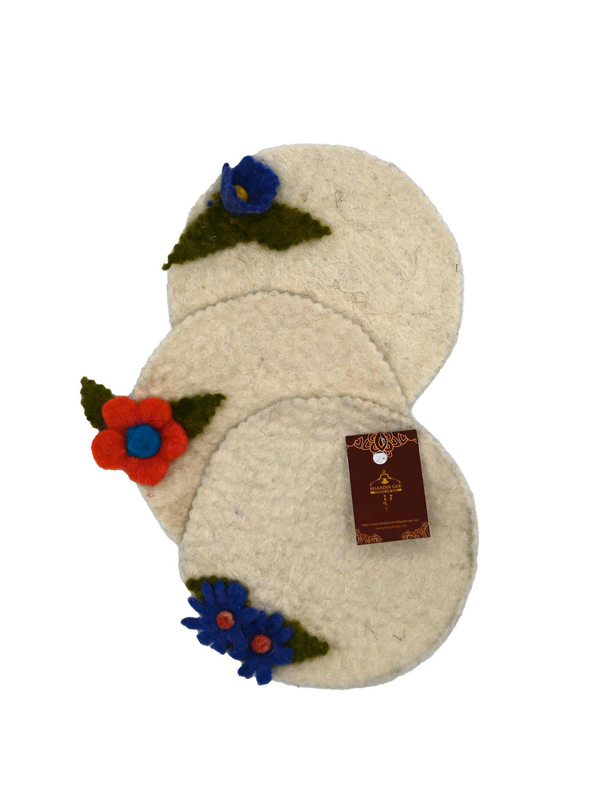 Handmade Wool Coasters with Flowers (3pcs)