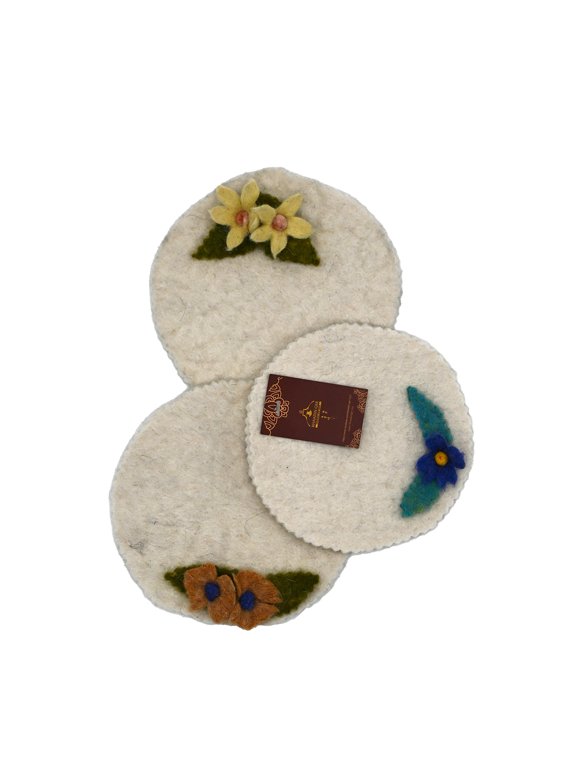 Handmade Wool Coasters with Flowers (3pcs)