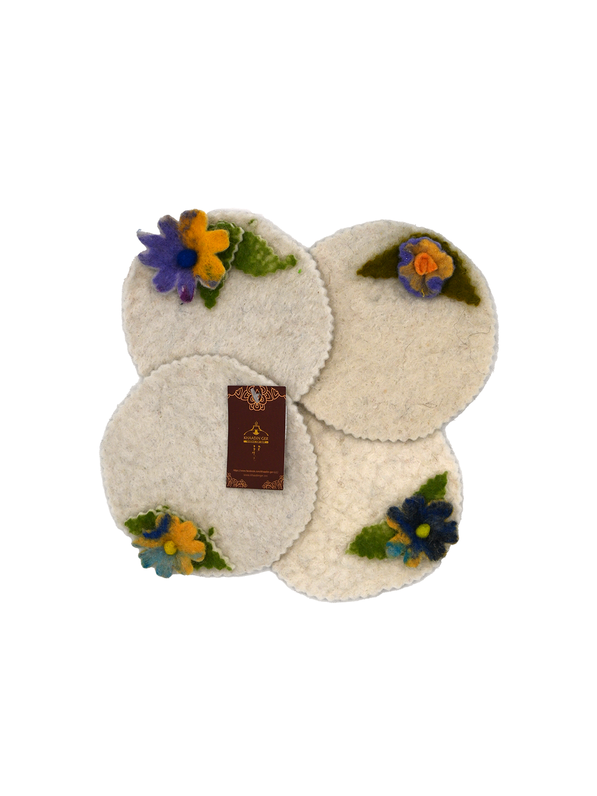 Handmade Wool Coasters with Flowers (4pcs)