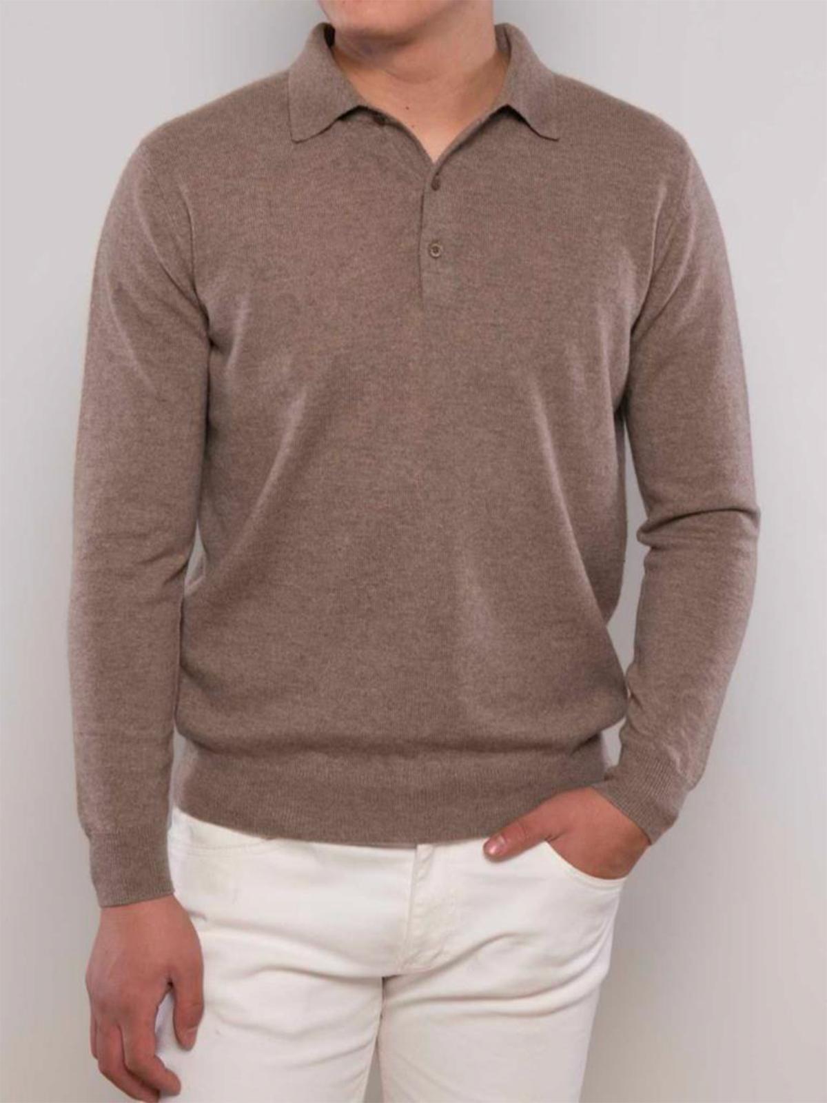 Pure Cashmere Half Buttondown Polo - Mongolian Gallery