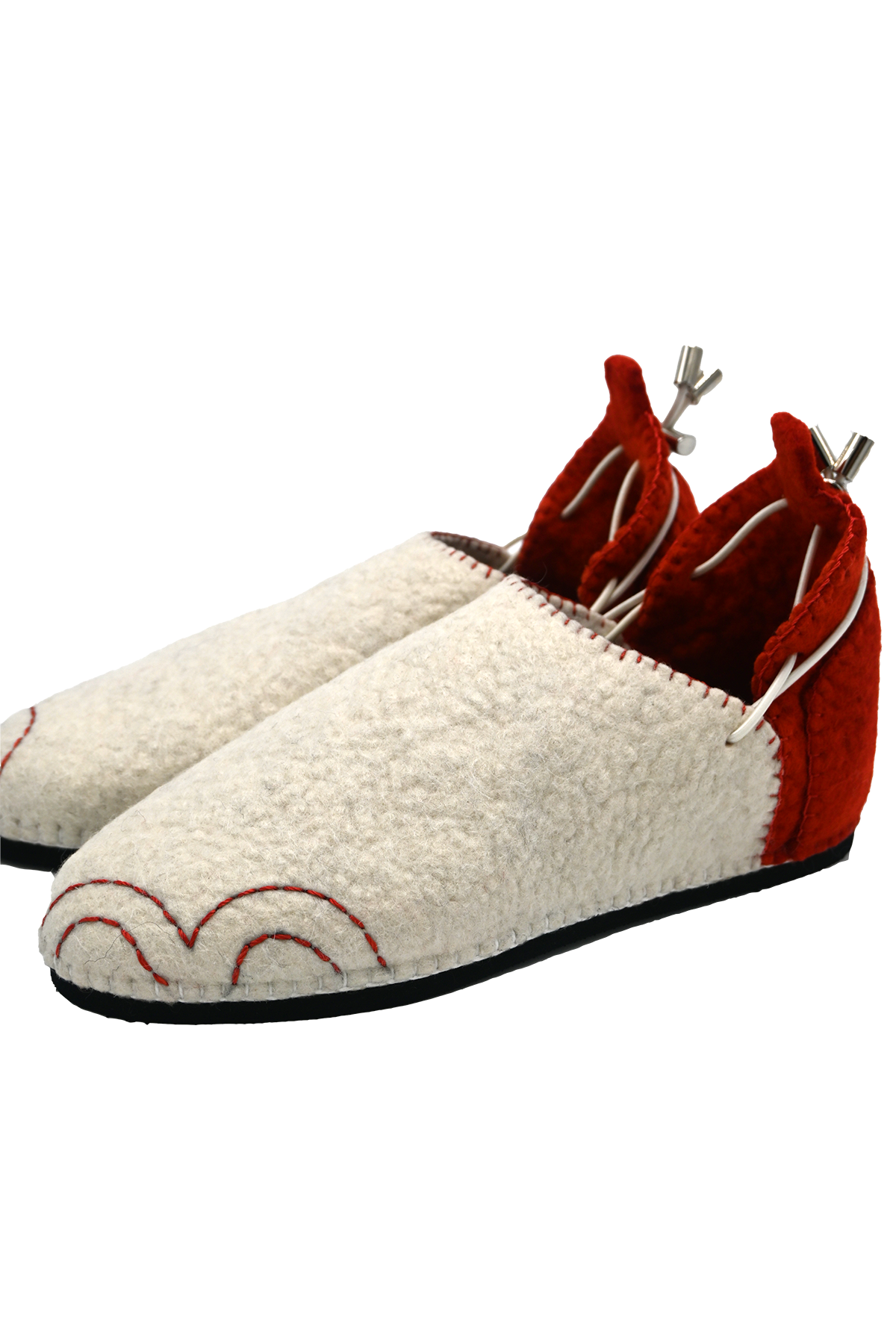 Handmade Wool Shoes White &amp; Red