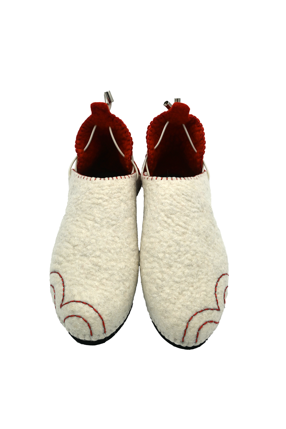 Handmade Wool Shoes White &amp; Red