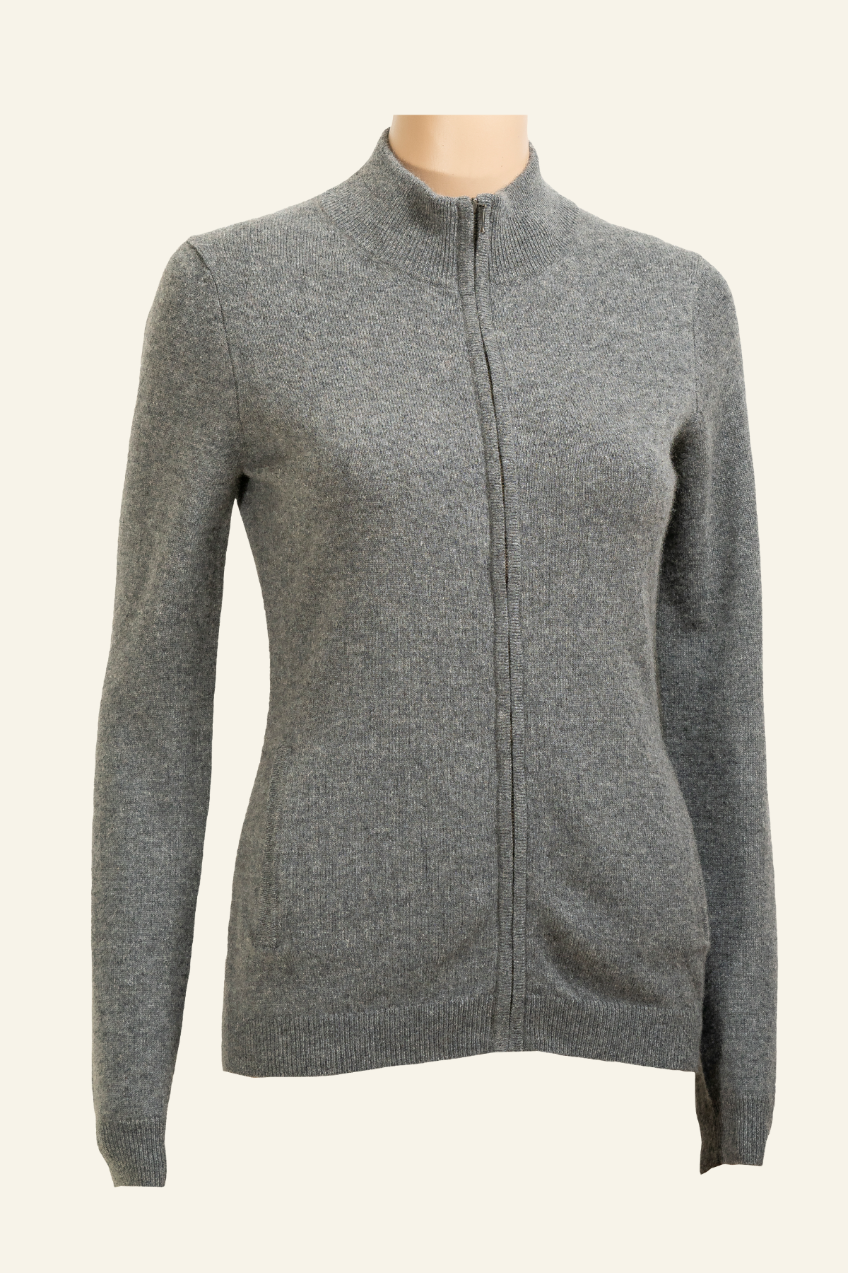 Zippered Hi-neck Cashmere Cardigan