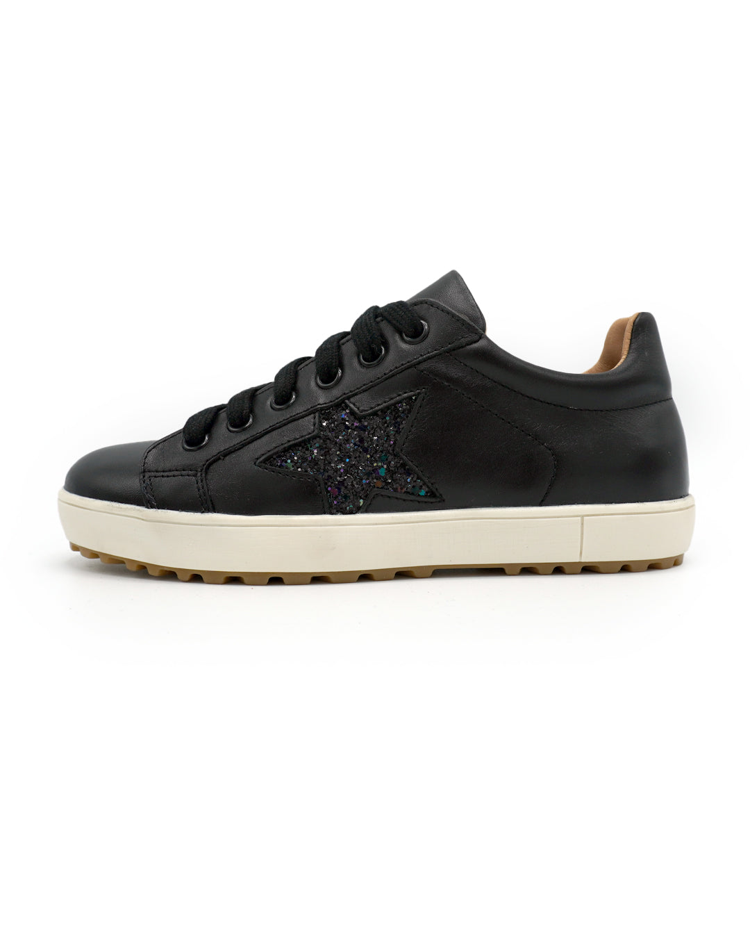 Black Leather Sneaker with Glitter Star