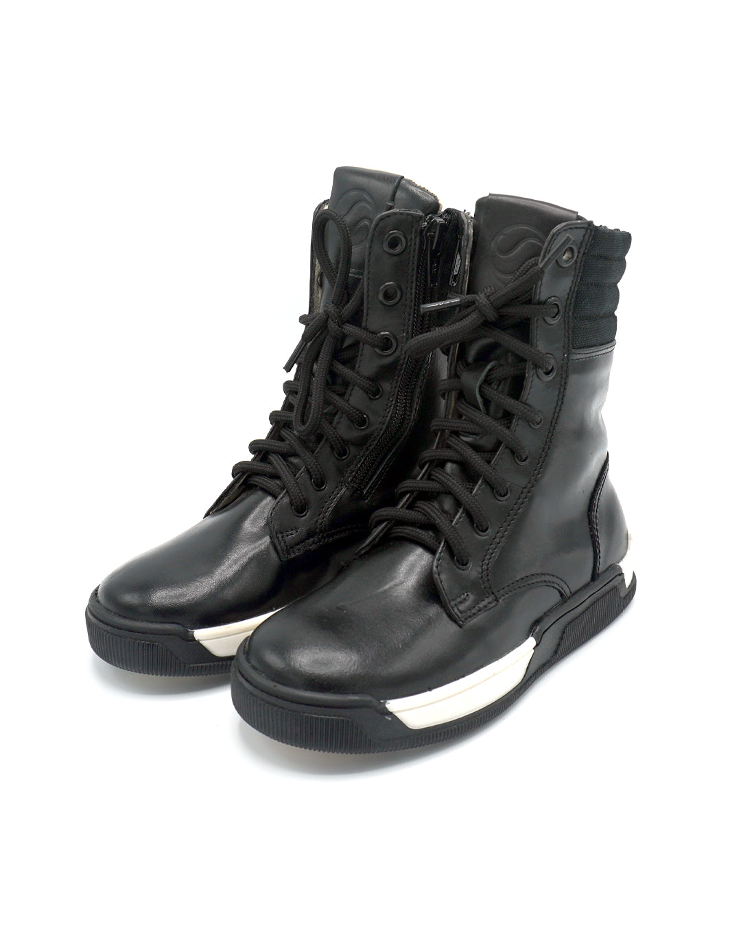 Lace-up Leather Ankle Boots with Zipper