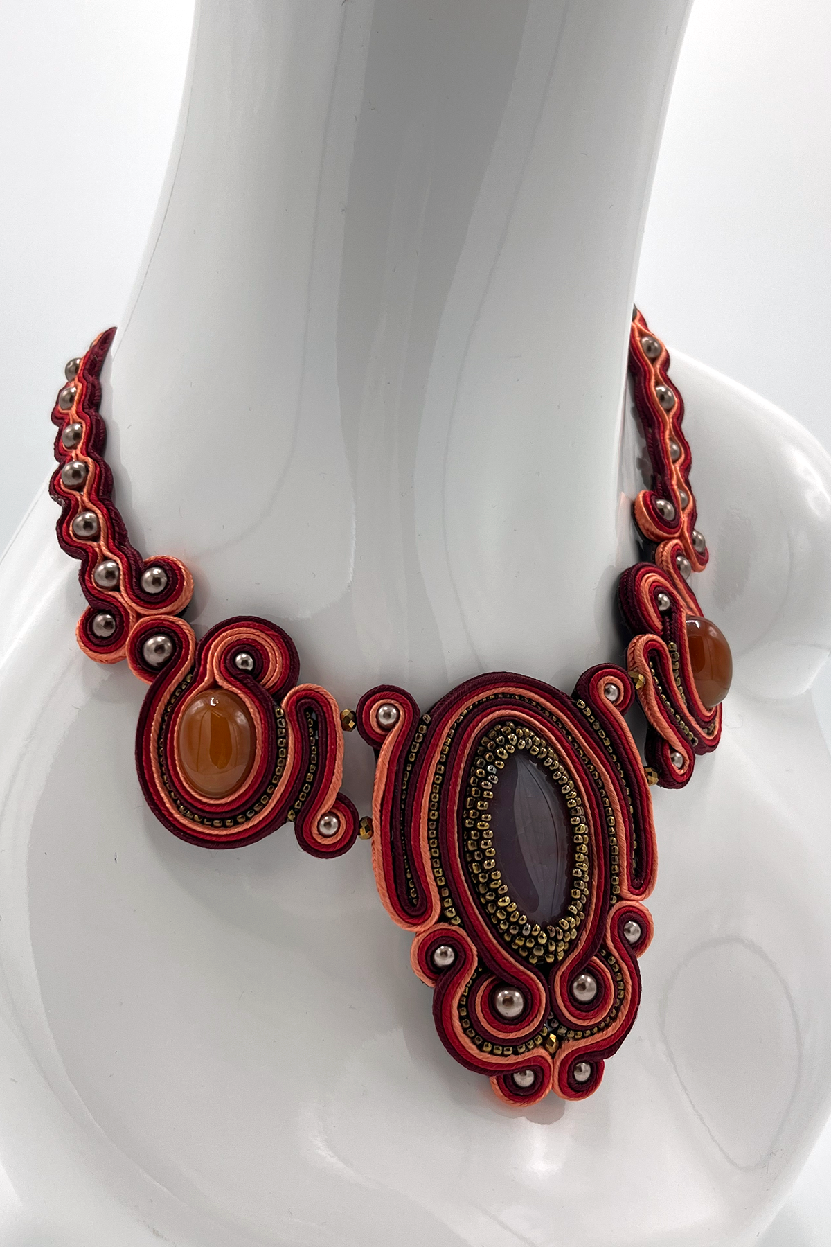 Red Handmade Soutache Necklace