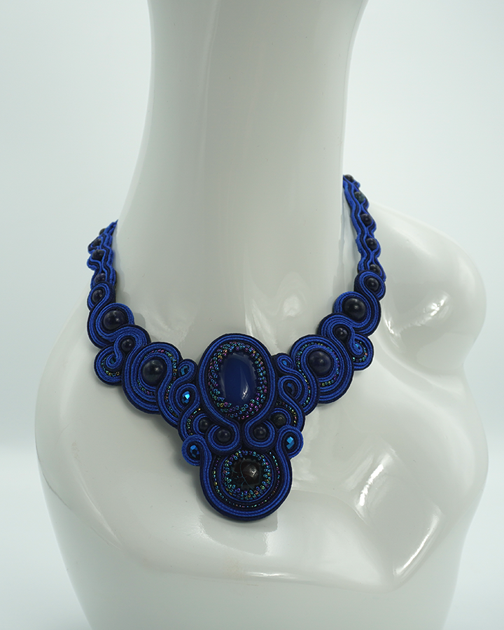 Traditional Admiral Blue Soutache Necklace
