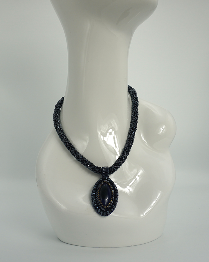Dark Blue Necklace with Stone Pendant