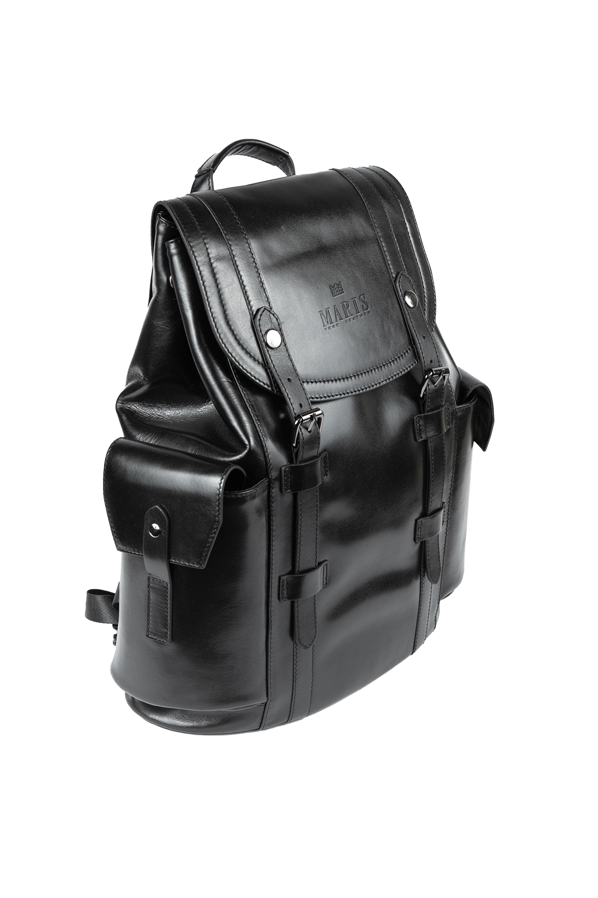 Black Leather Backpack with Side pockets