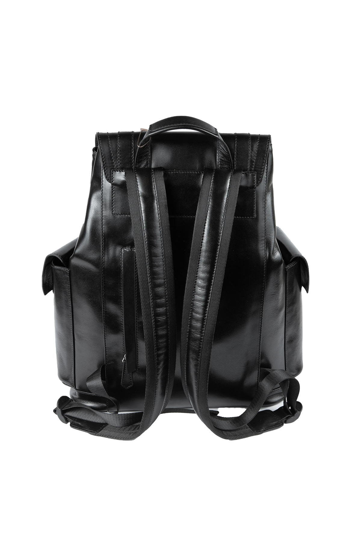 Black Leather Backpack with Side pockets
