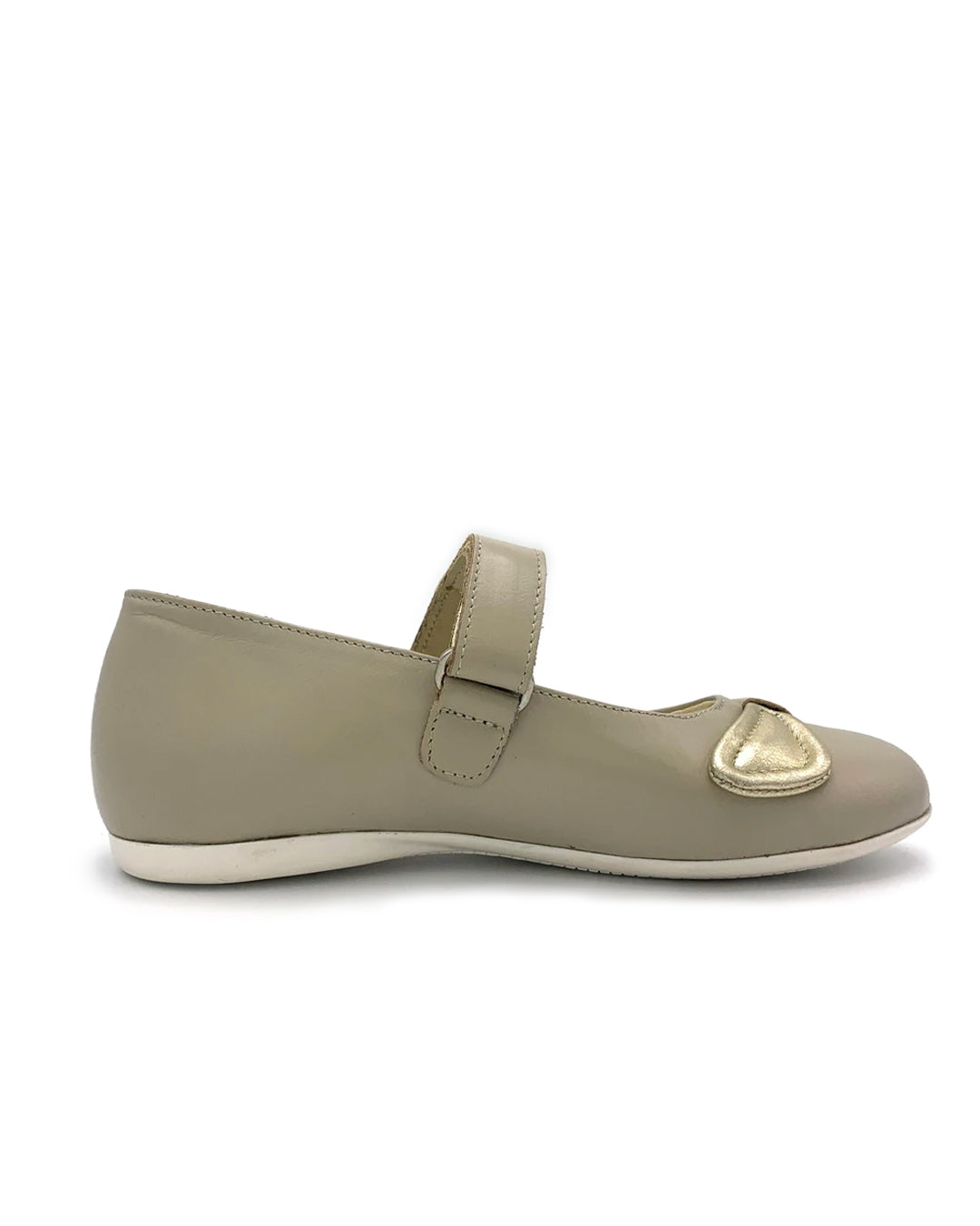 Beige Leather Mary Jane Shoe with Strap