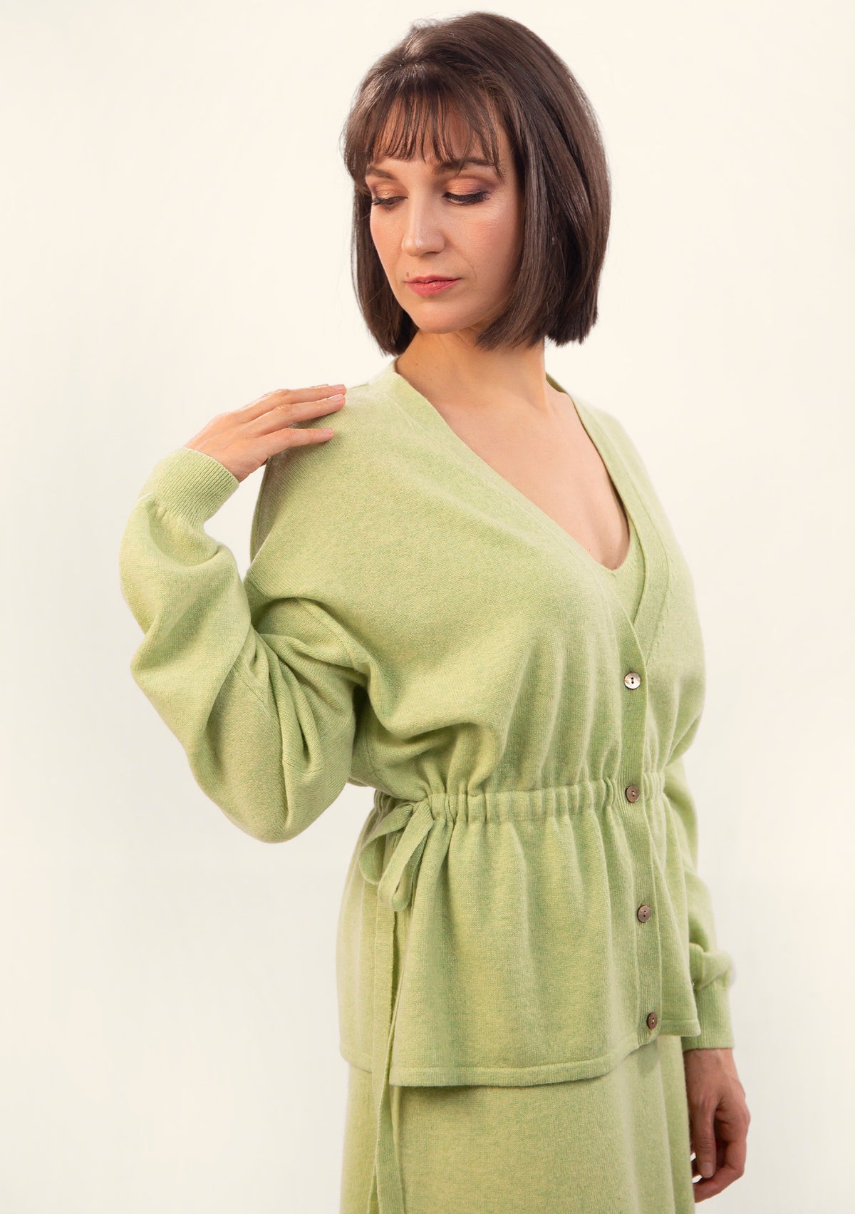 Beige Pink Buttondown Cashmere Cardigan