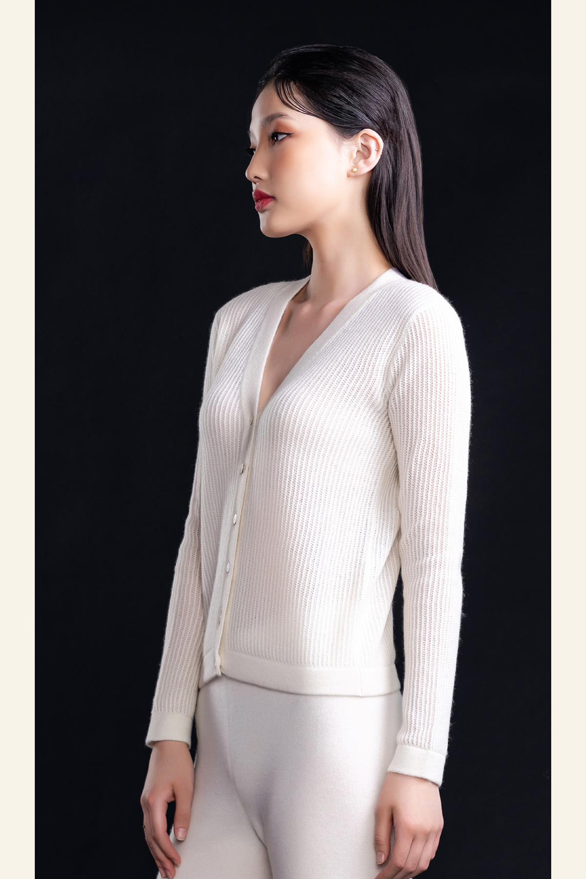 Open Knit Button-down Cashmere Cardigan