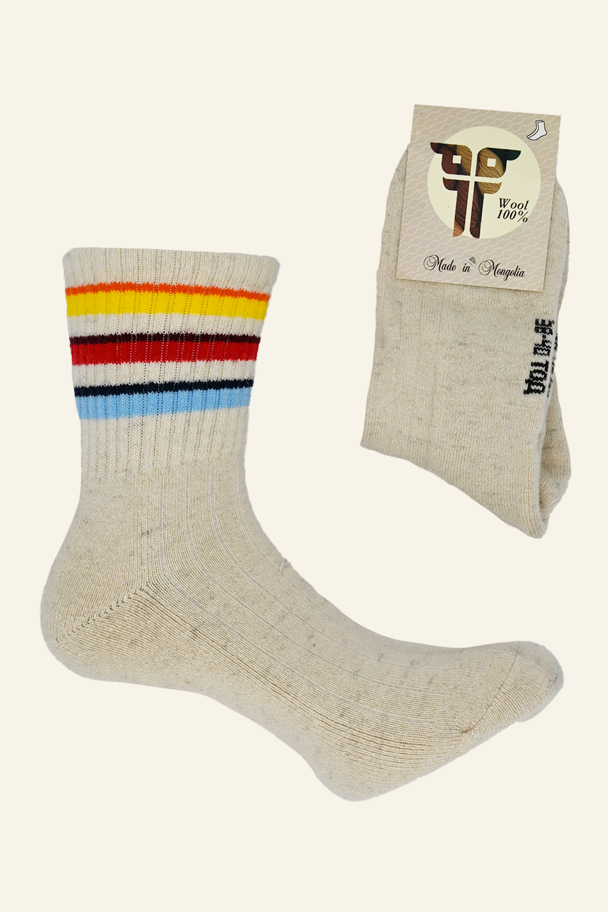 Warm Wool Socks with Colorful Ankle Detail