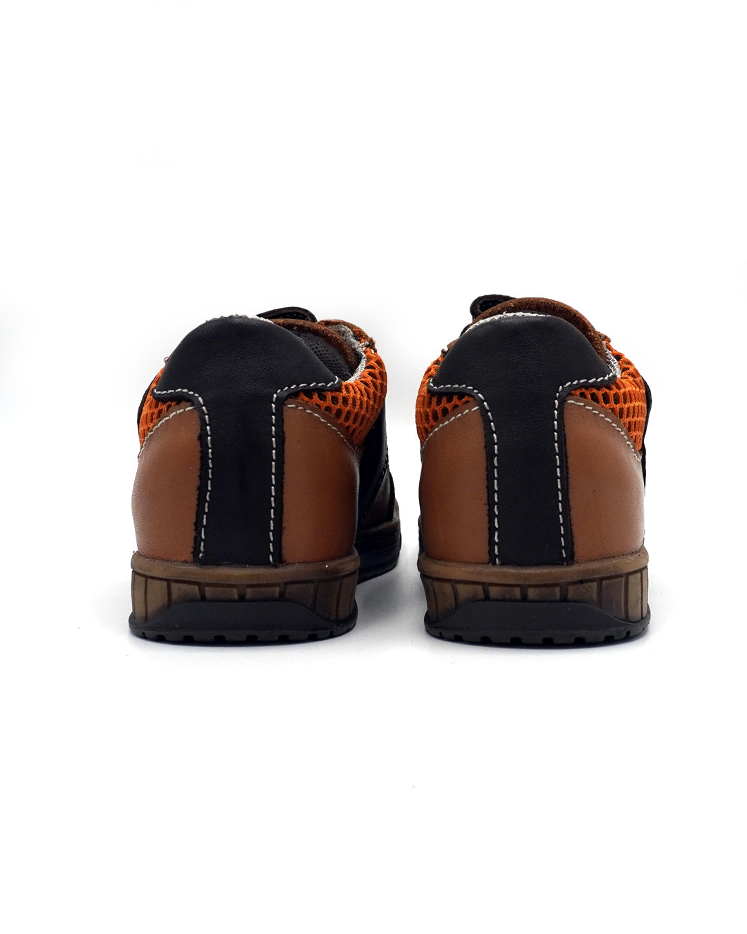 Brown Leather Sneakers with Double-strap for Toddlers