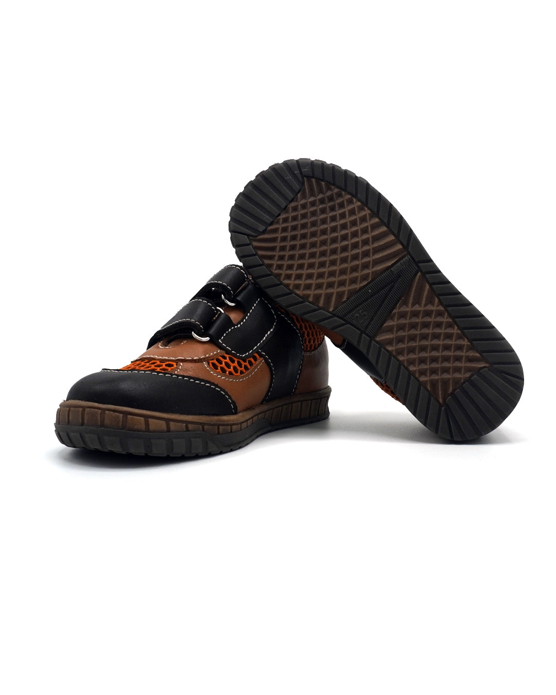 Brown Leather Sneakers with Double-strap for Toddlers