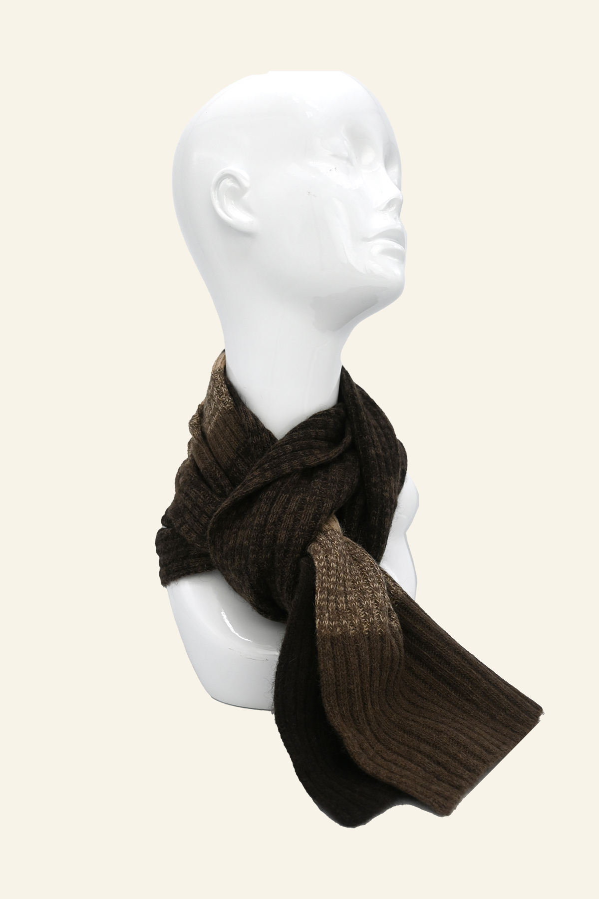 Brown Pattern Knit Wool Scarf